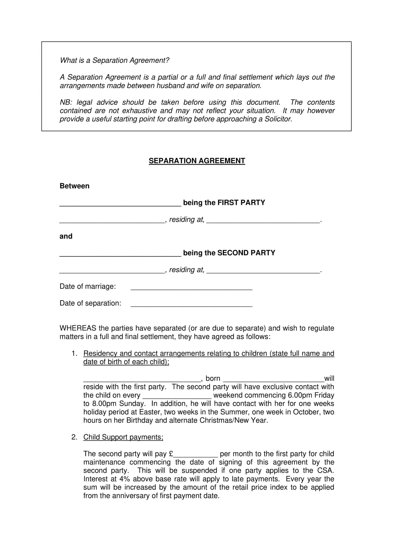 separation agreement nc separation agreement nc