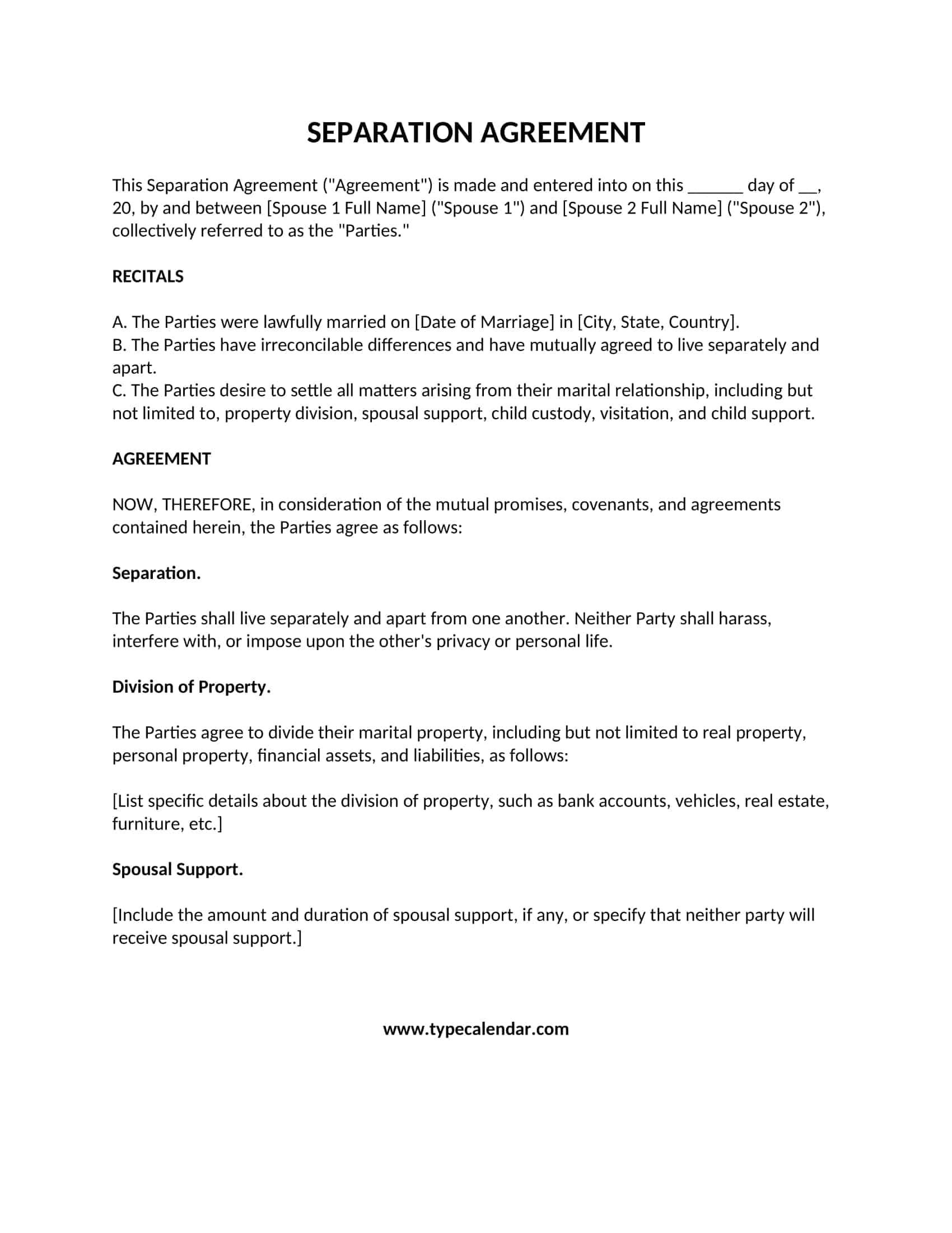 Free Printable Separation Agreement Templates PDF Word Free Printable Separation Agreement Templates PDF Word