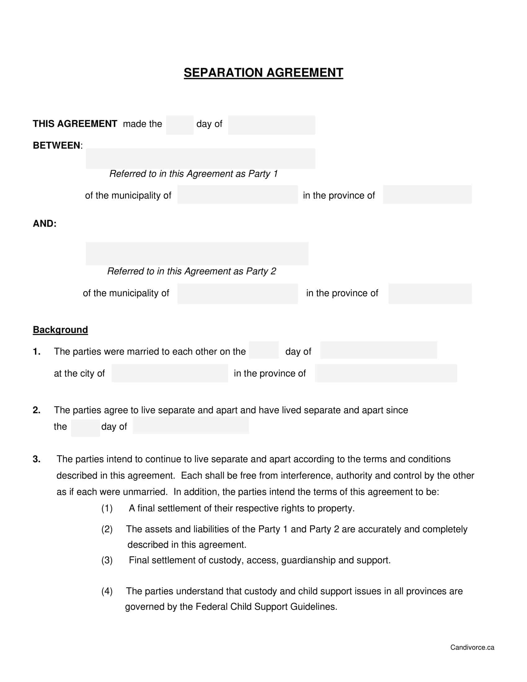 Free Printable Separation Agreement Templates PDF Word Free Printable Separation Agreement Templates PDF Word