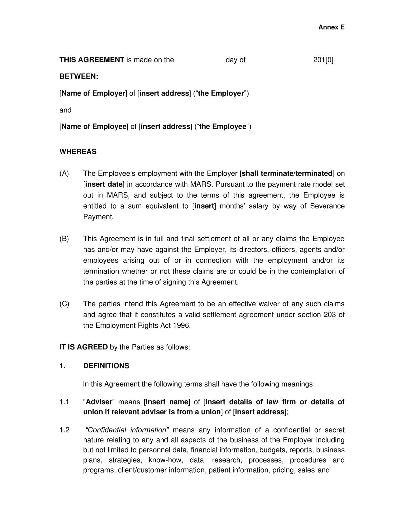 settlement agreement between employer and employee template settlement agreement between employer and employee template