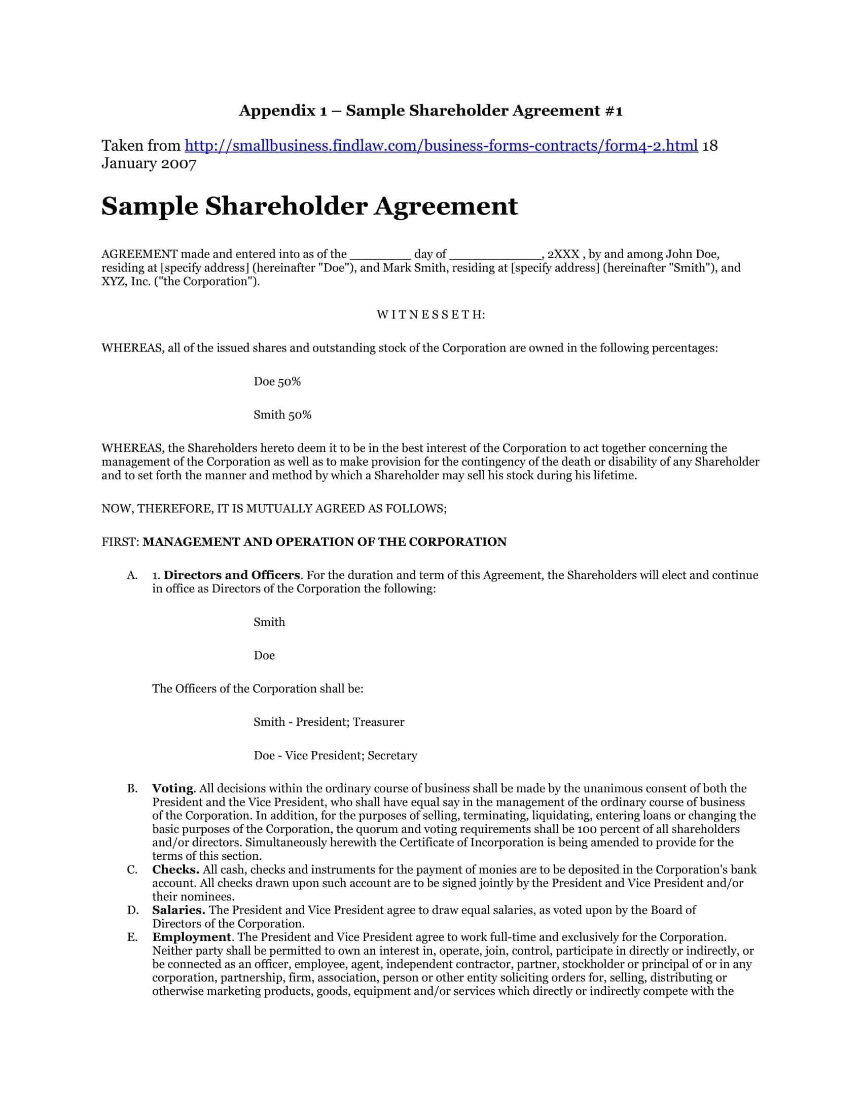 shareholders agreement precedent shareholders agreement precedent