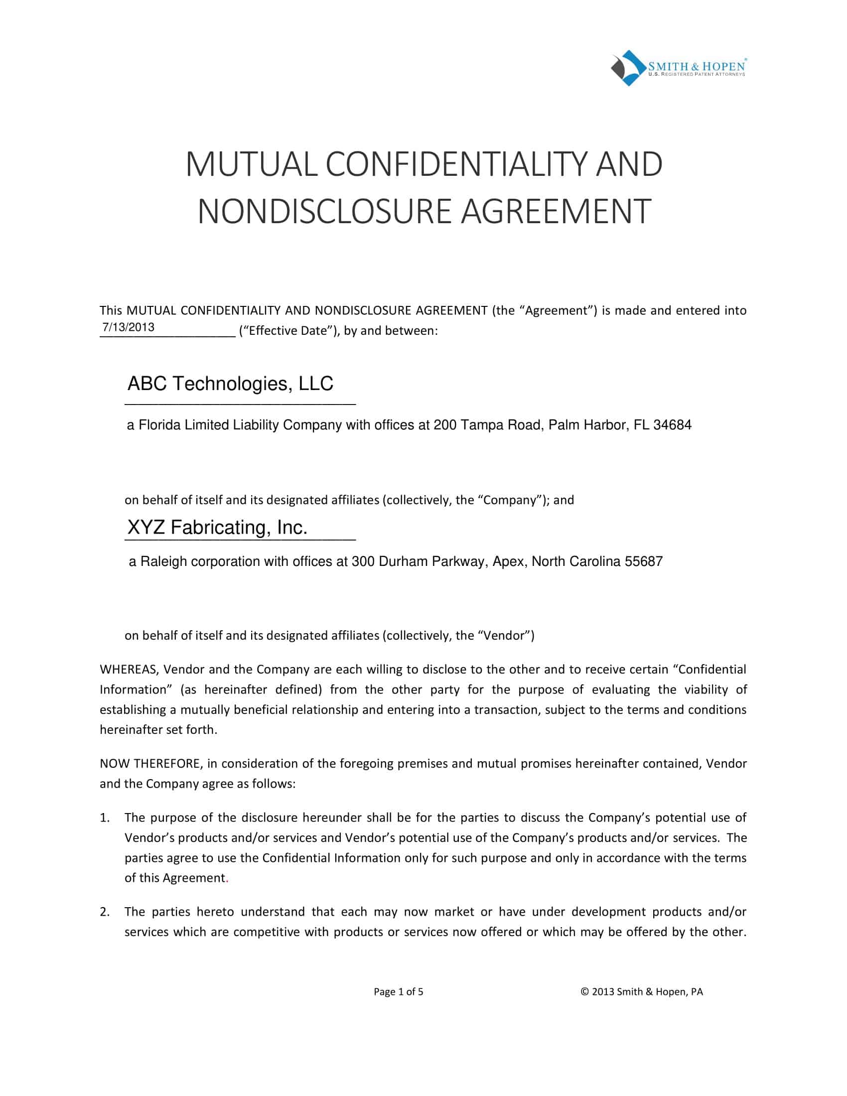 short non disclosure agreement template short non disclosure agreement template