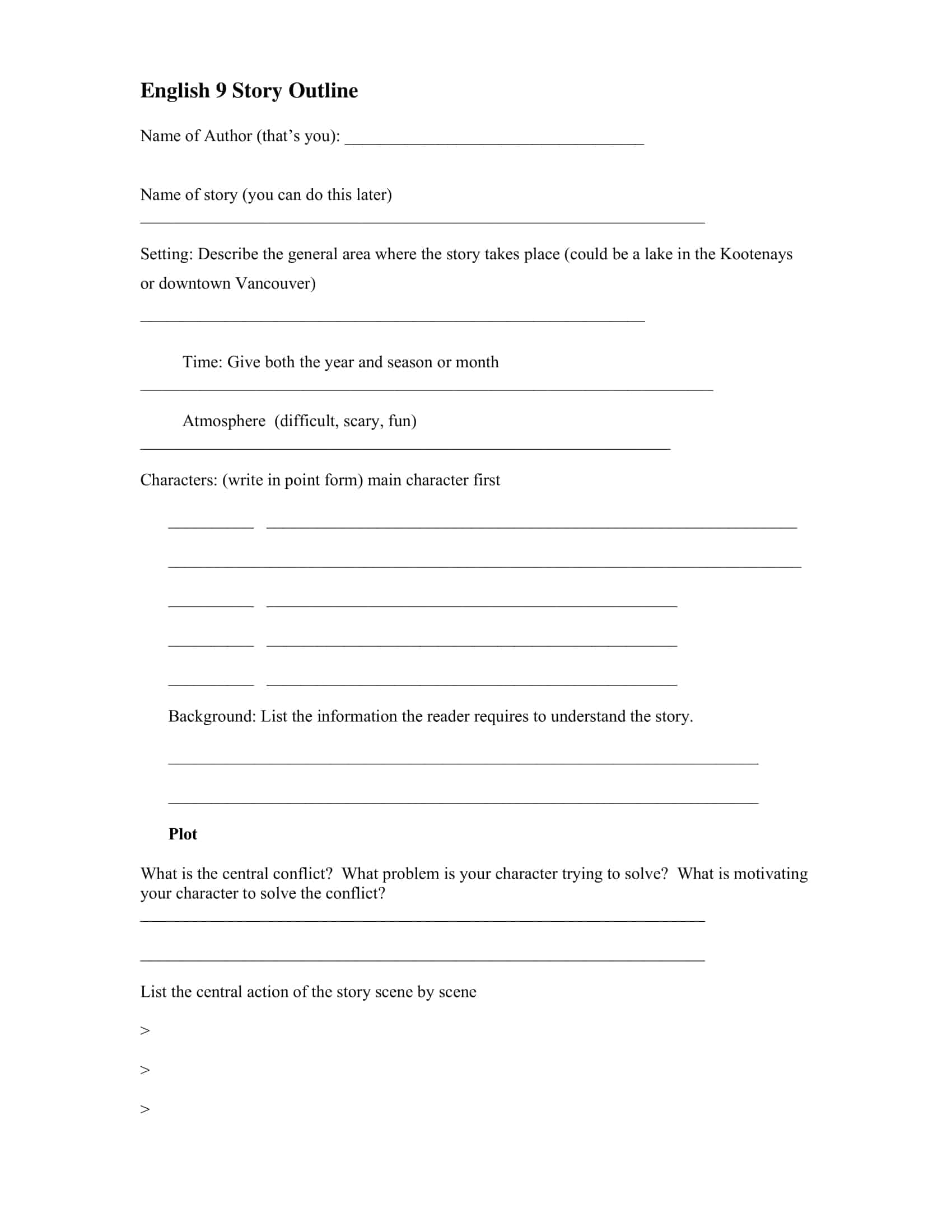 Free Printable Story Outline Templates [PDF, Word, Excel] Examples