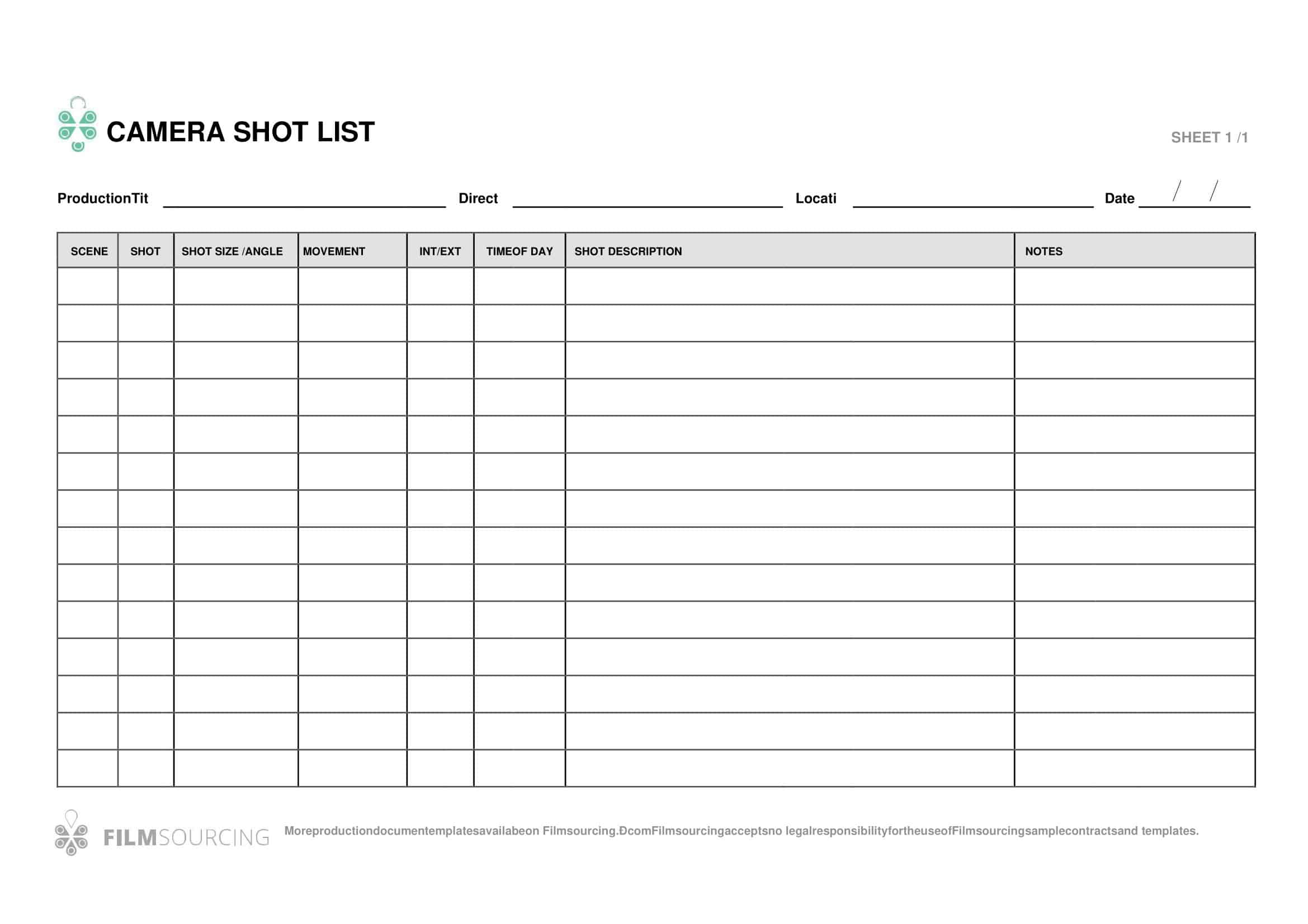 shot list template shot list template
