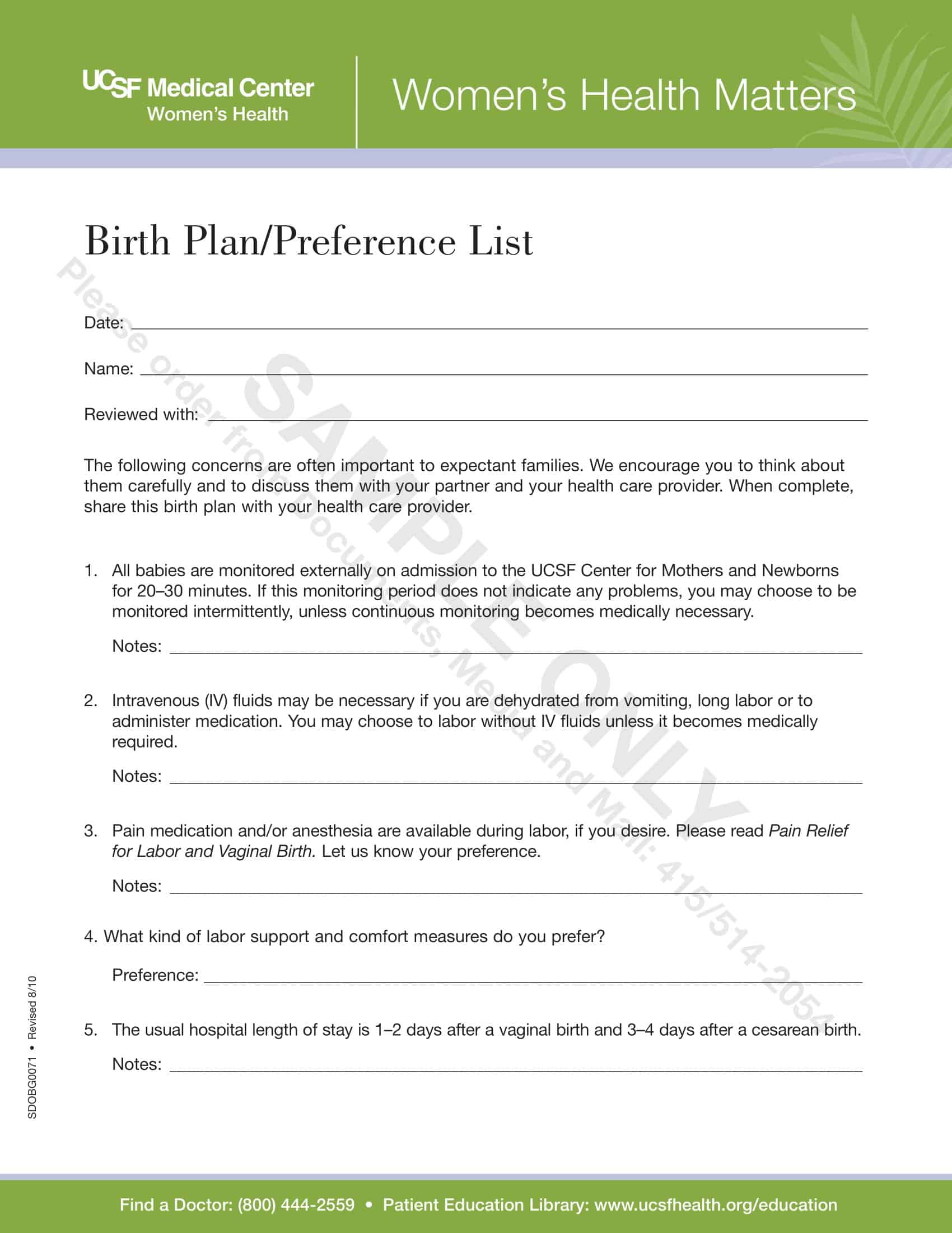 simple birth plan template simple birth plan template