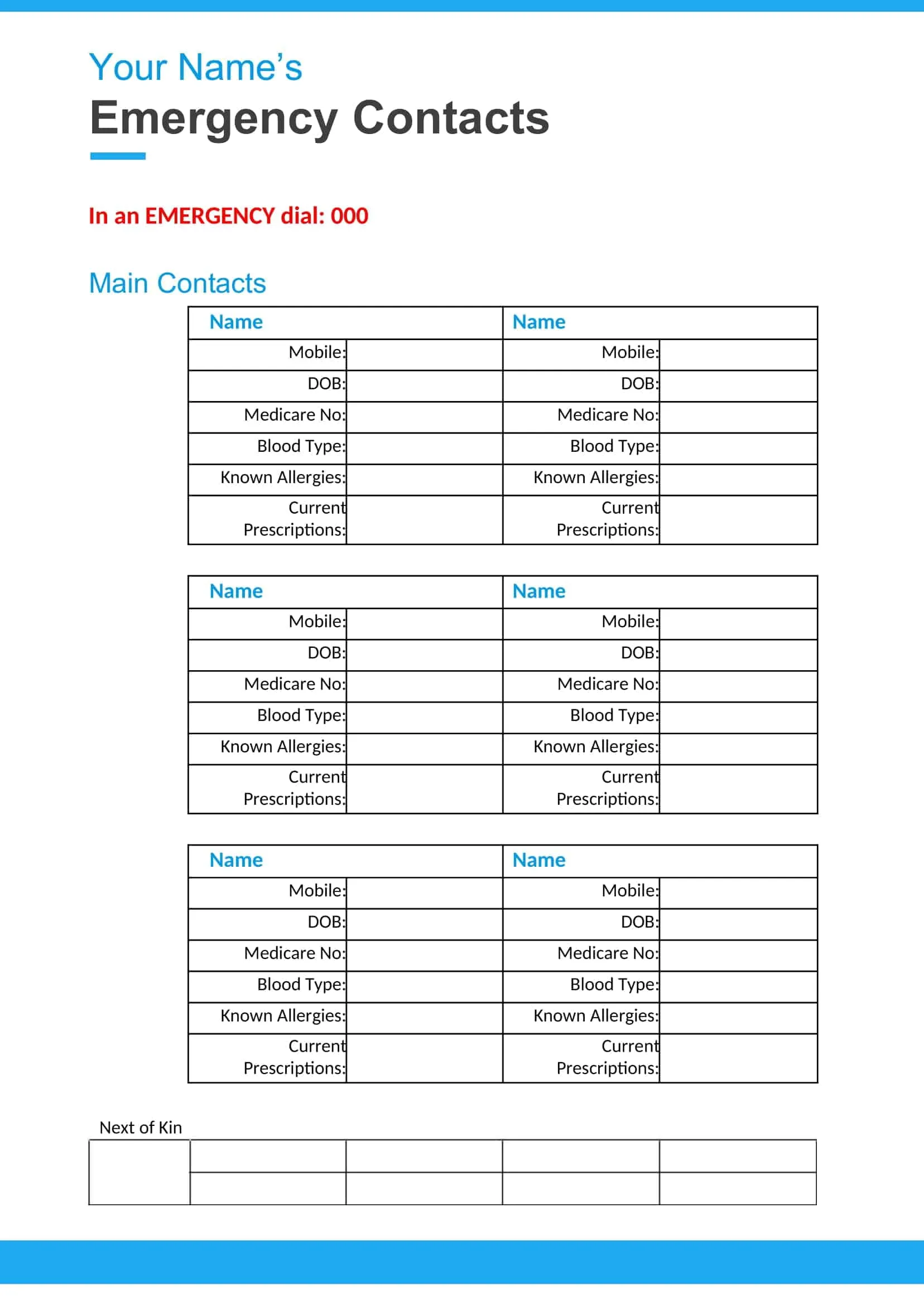 simple emergency contact form simple emergency contact form