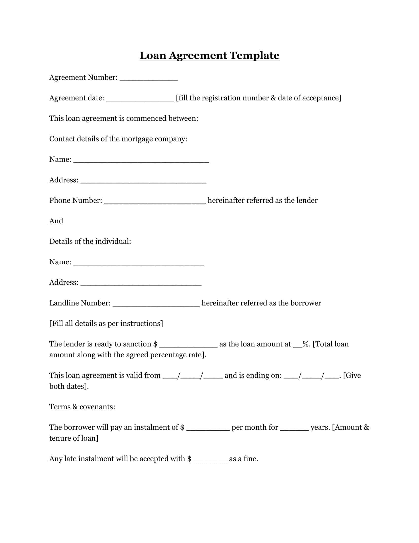 Free Printable Loan Agreement Template Simple Contract Word PDF Free Printable Loan Agreement Template Simple Contract Word PDF