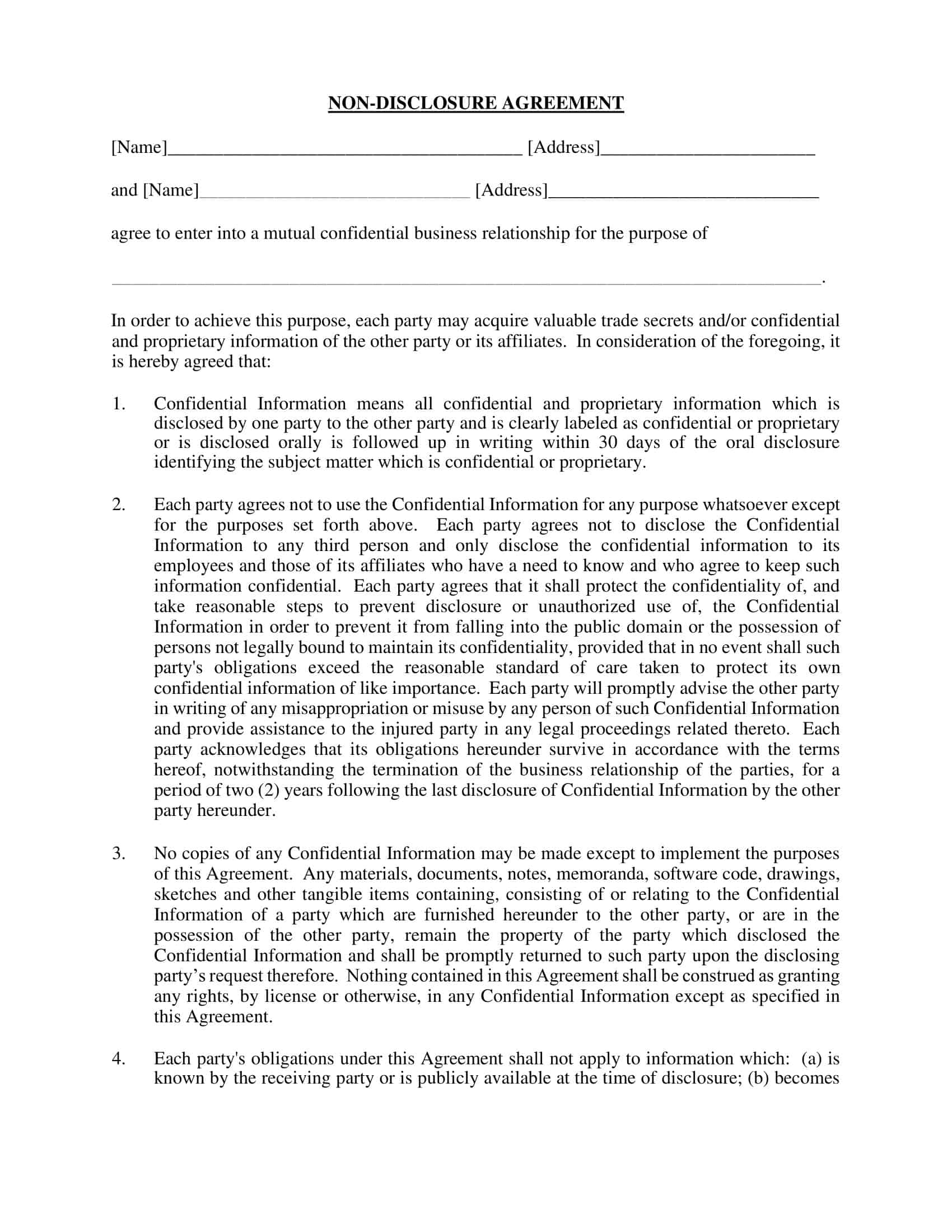 simple non disclosure agreement template simple non disclosure agreement template