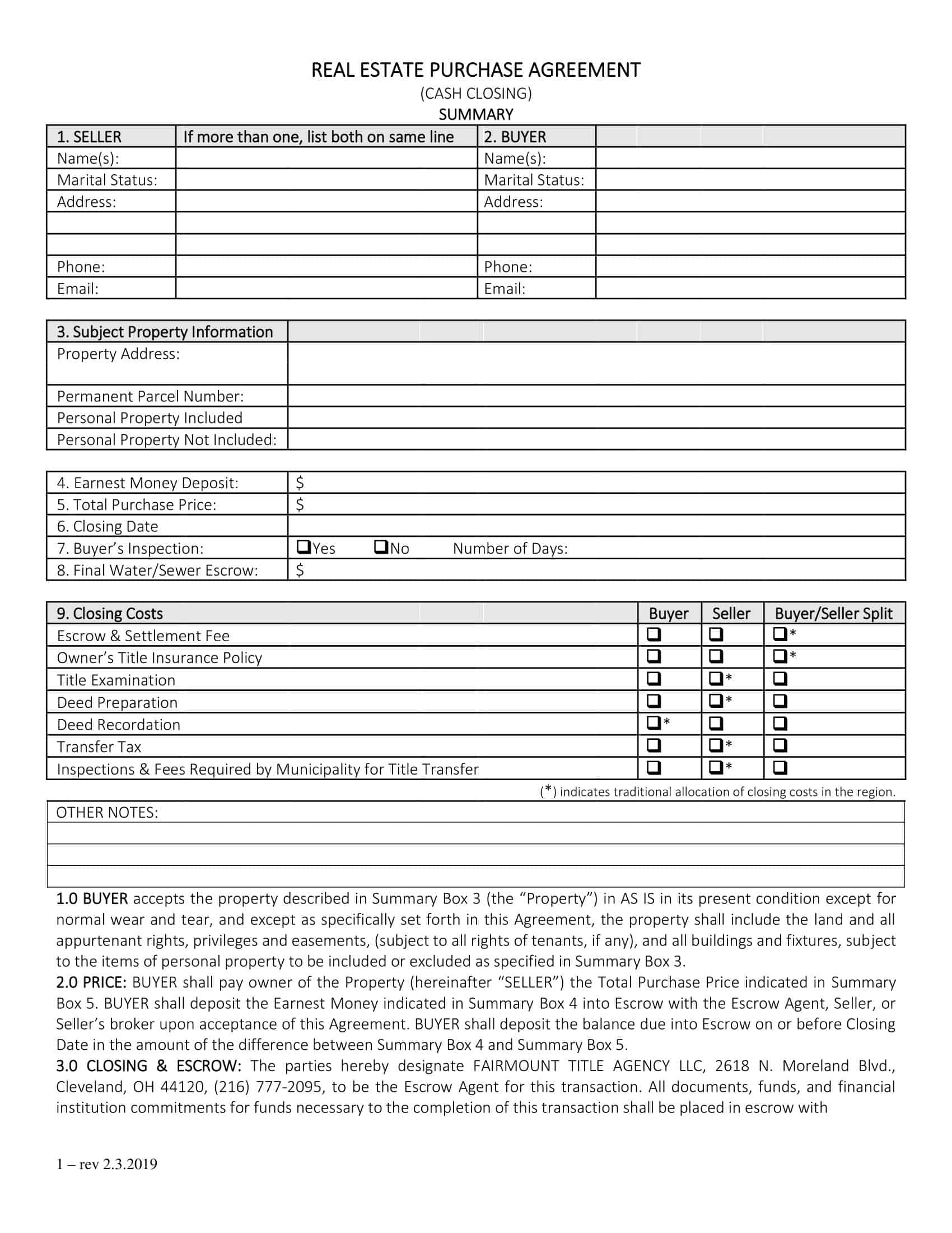 Free Printable Real Estate Purchase Agreement Templates [Word, PDF]