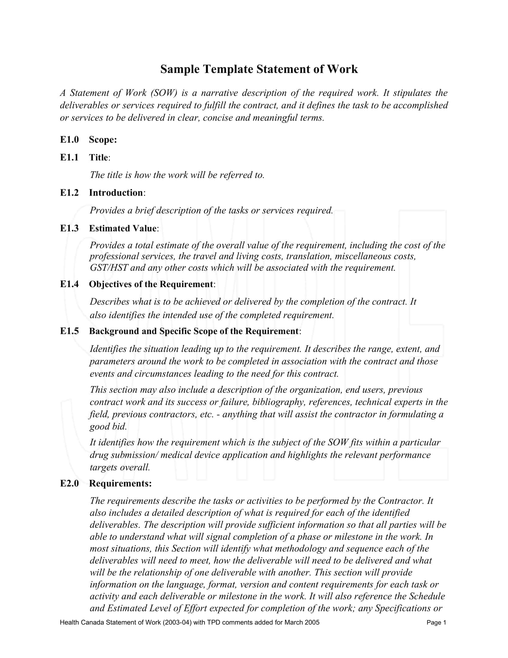 Free Printable Statement Of Work Templates [Word, Excel, PDF]