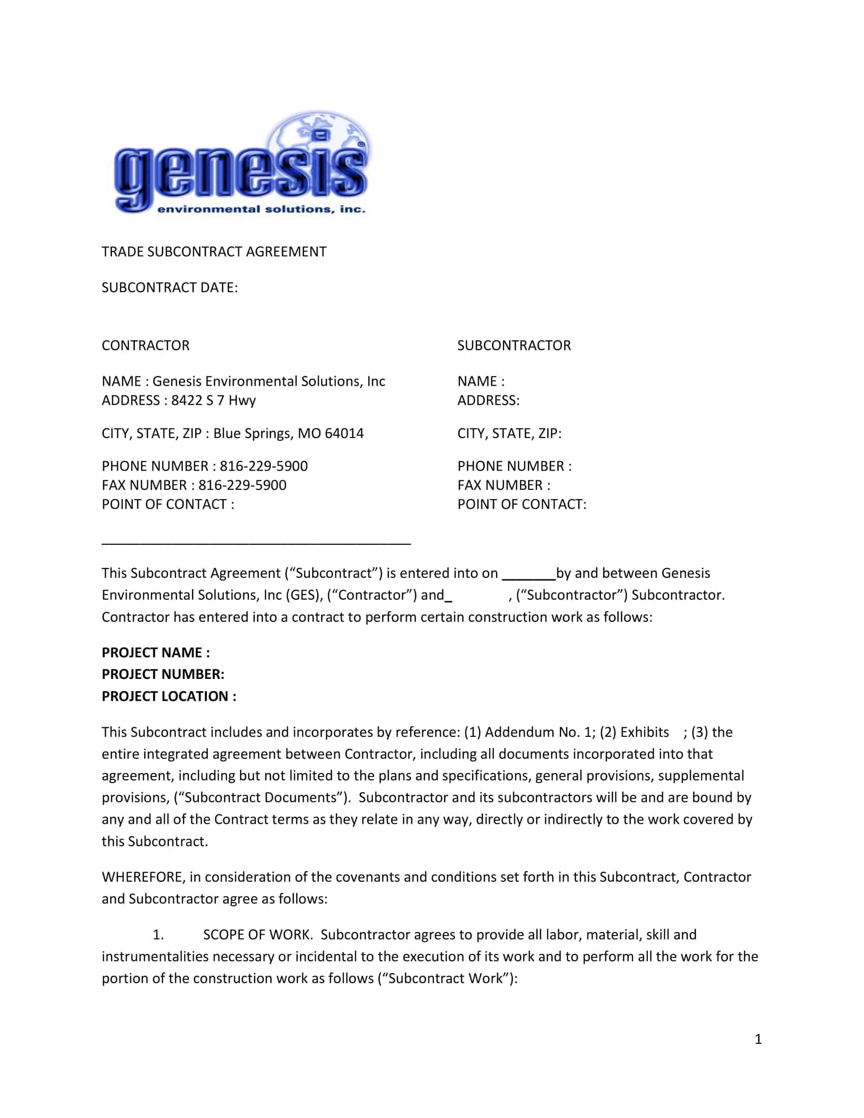 simple subcontractor agreement simple subcontractor agreement