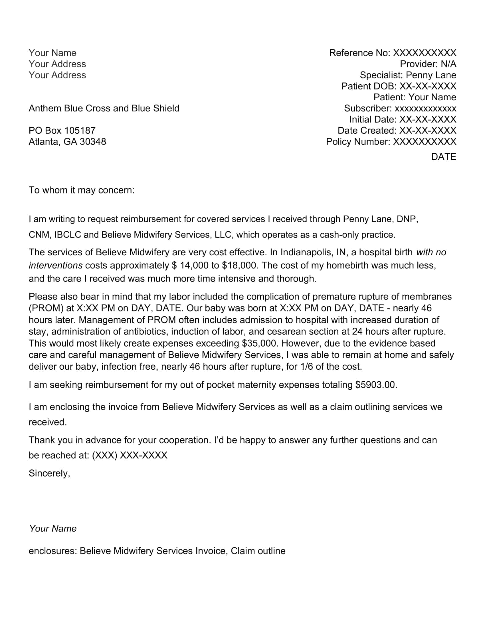 Free Printable Claim Letter Templates PDF Word Examples
