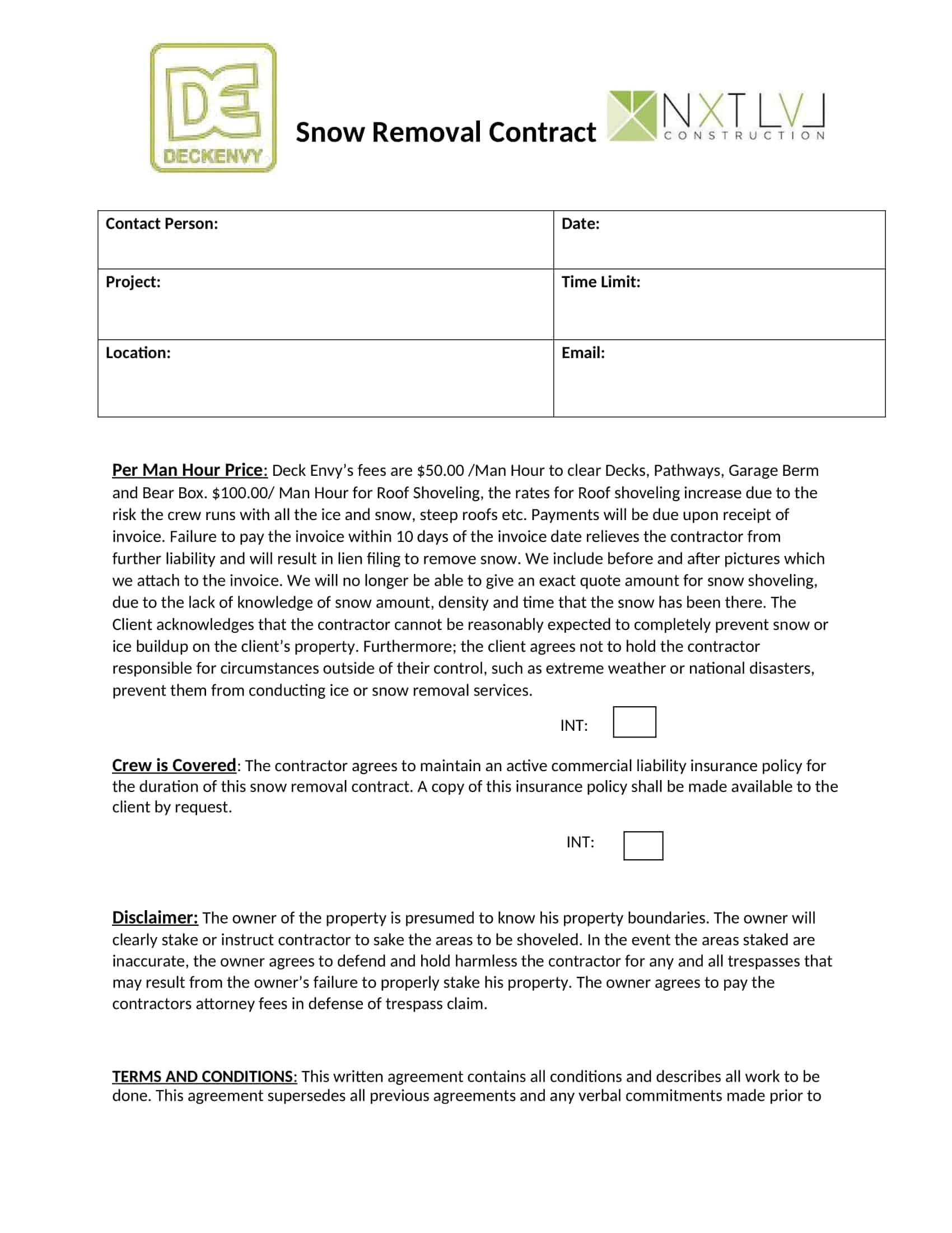 Free Printable Snow Removal Contract Templates PDF Word Free Printable Snow Removal Contract Templates PDF Word