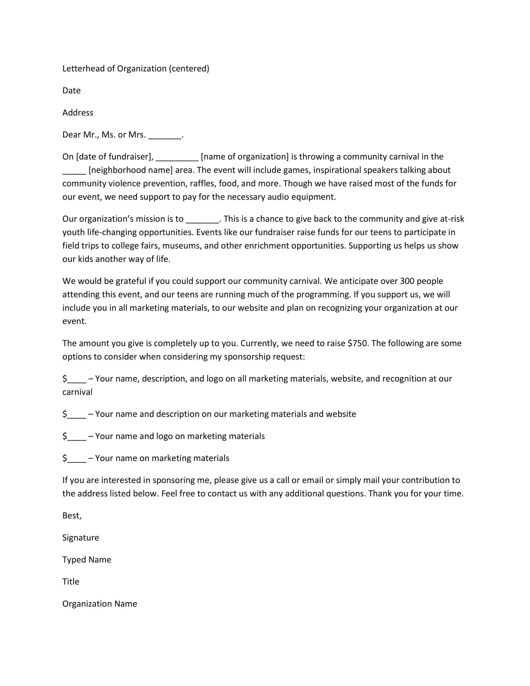 sponsorship letter templates sponsorship letter templates