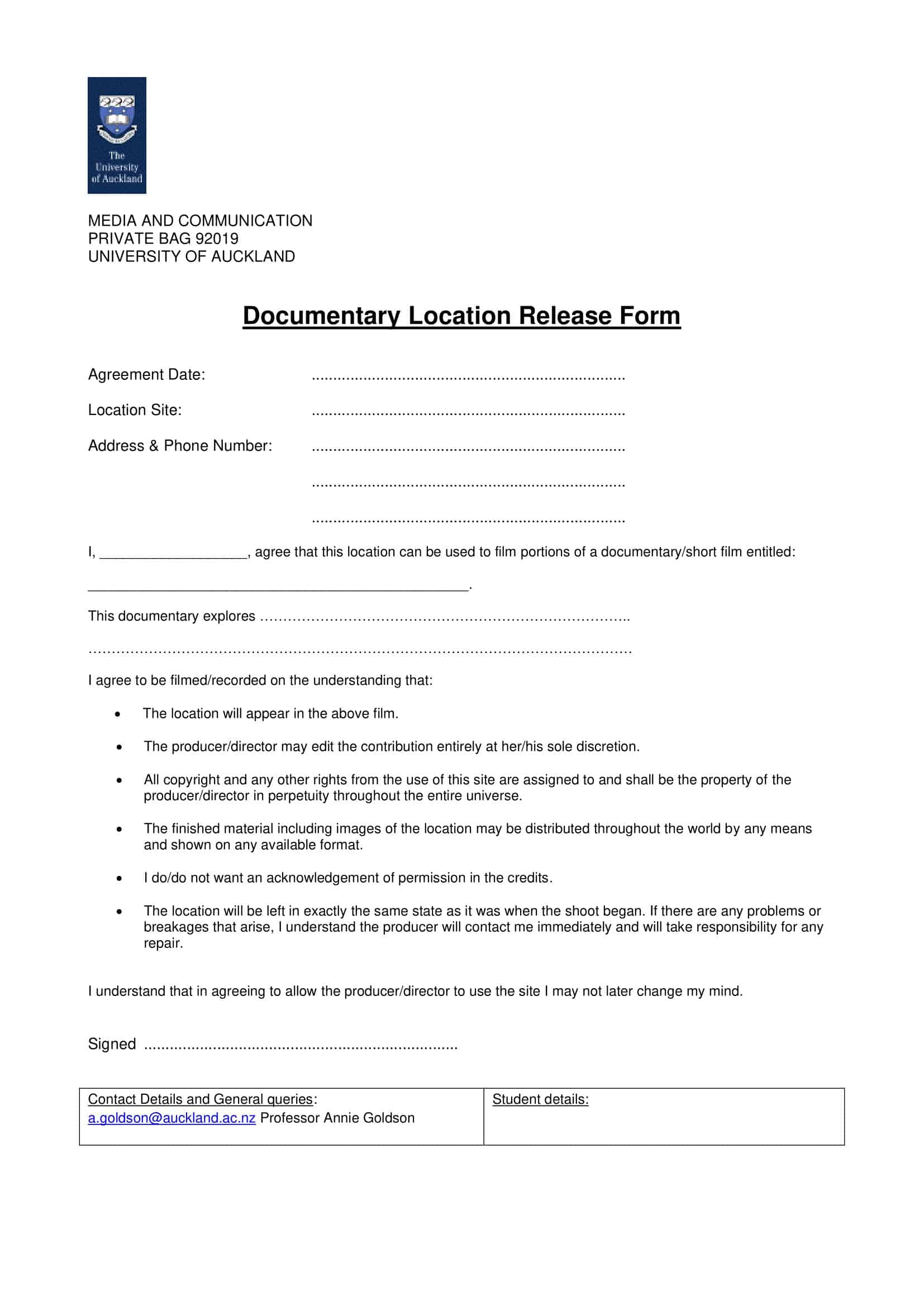 standard location release form standard location release form