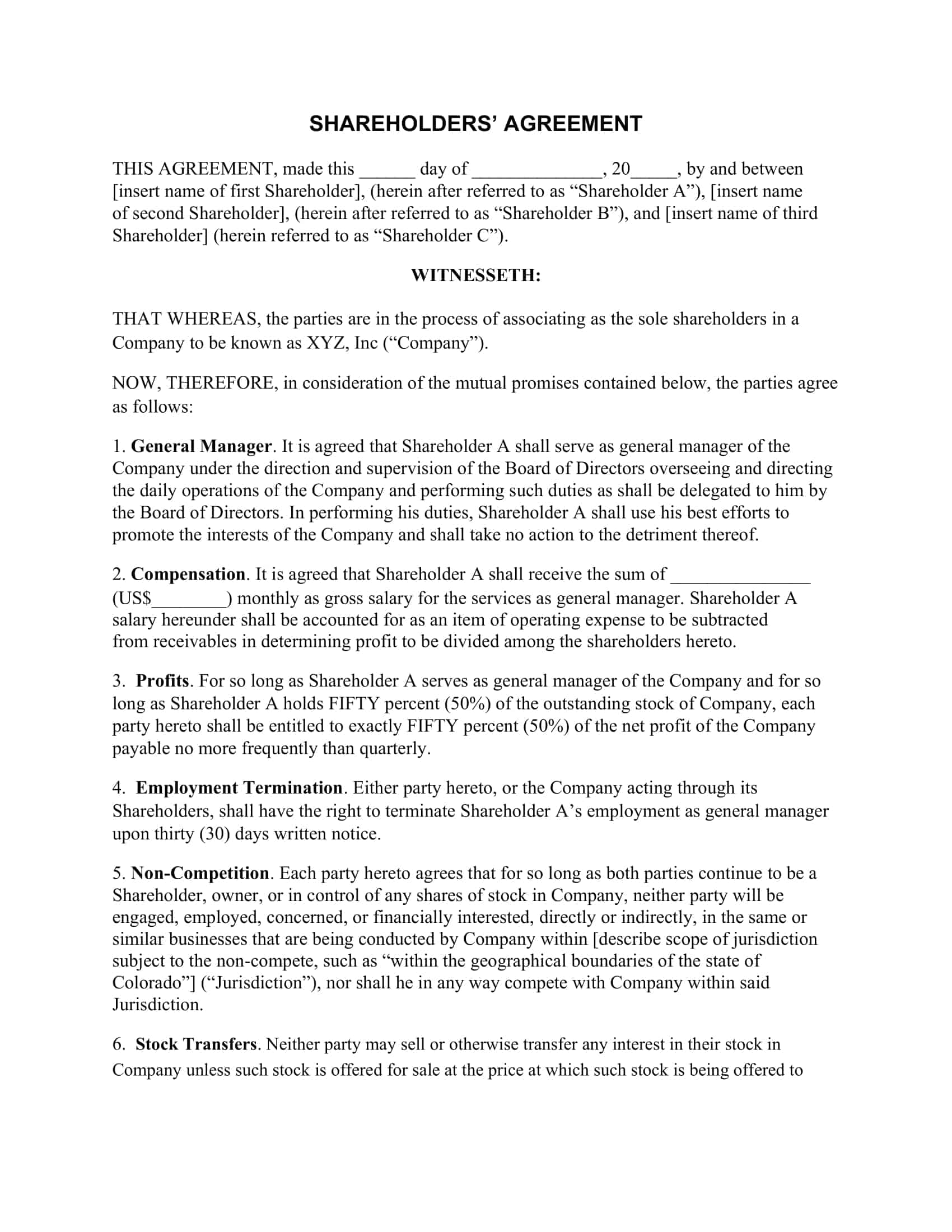 startup shareholder agreement startup shareholder agreement