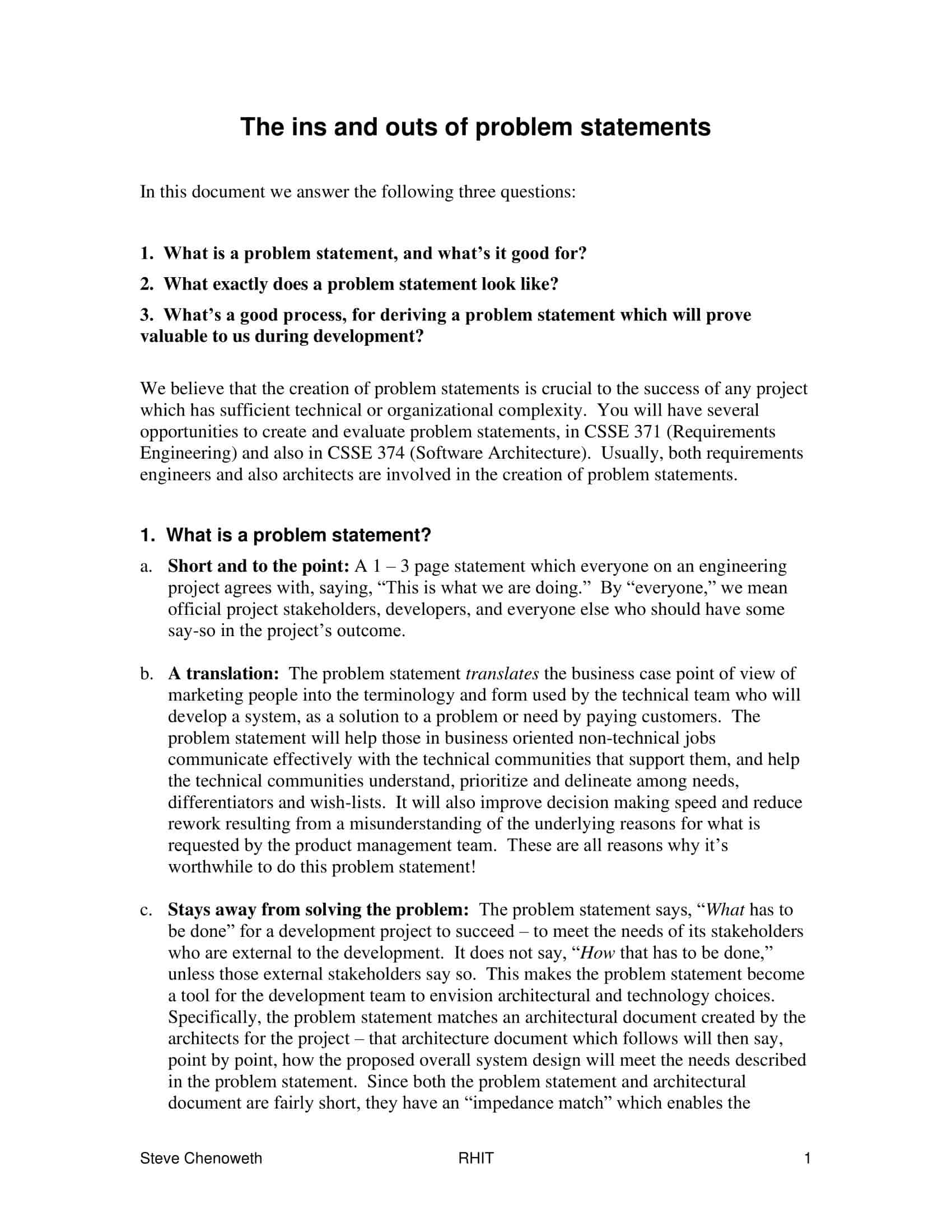 statement of the problem example statement of the problem example