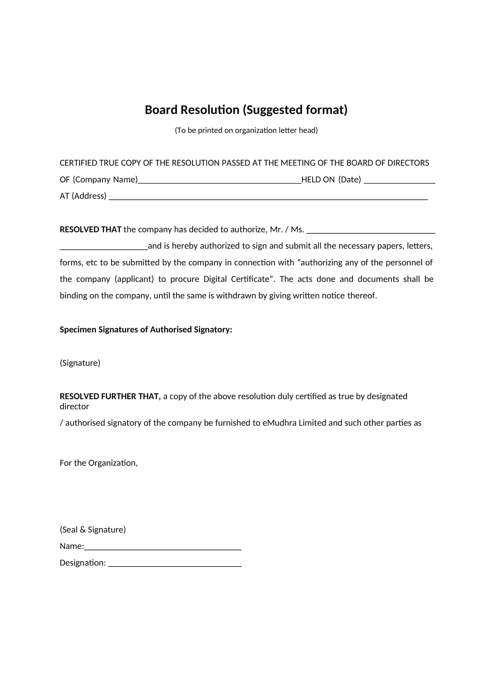 Free Printable Board Resolution Templates [PDF, Word] Examples