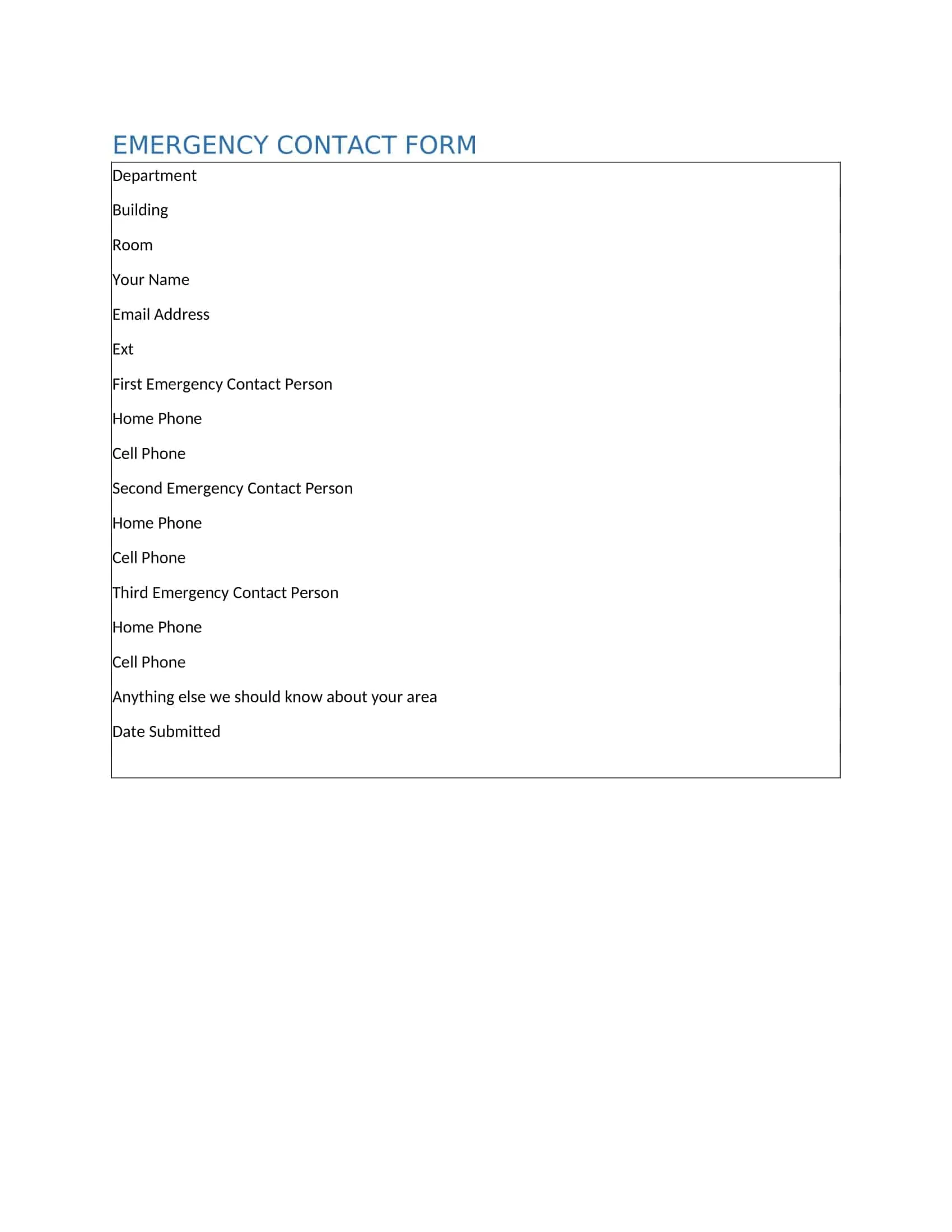 student emergency contact form student emergency contact form