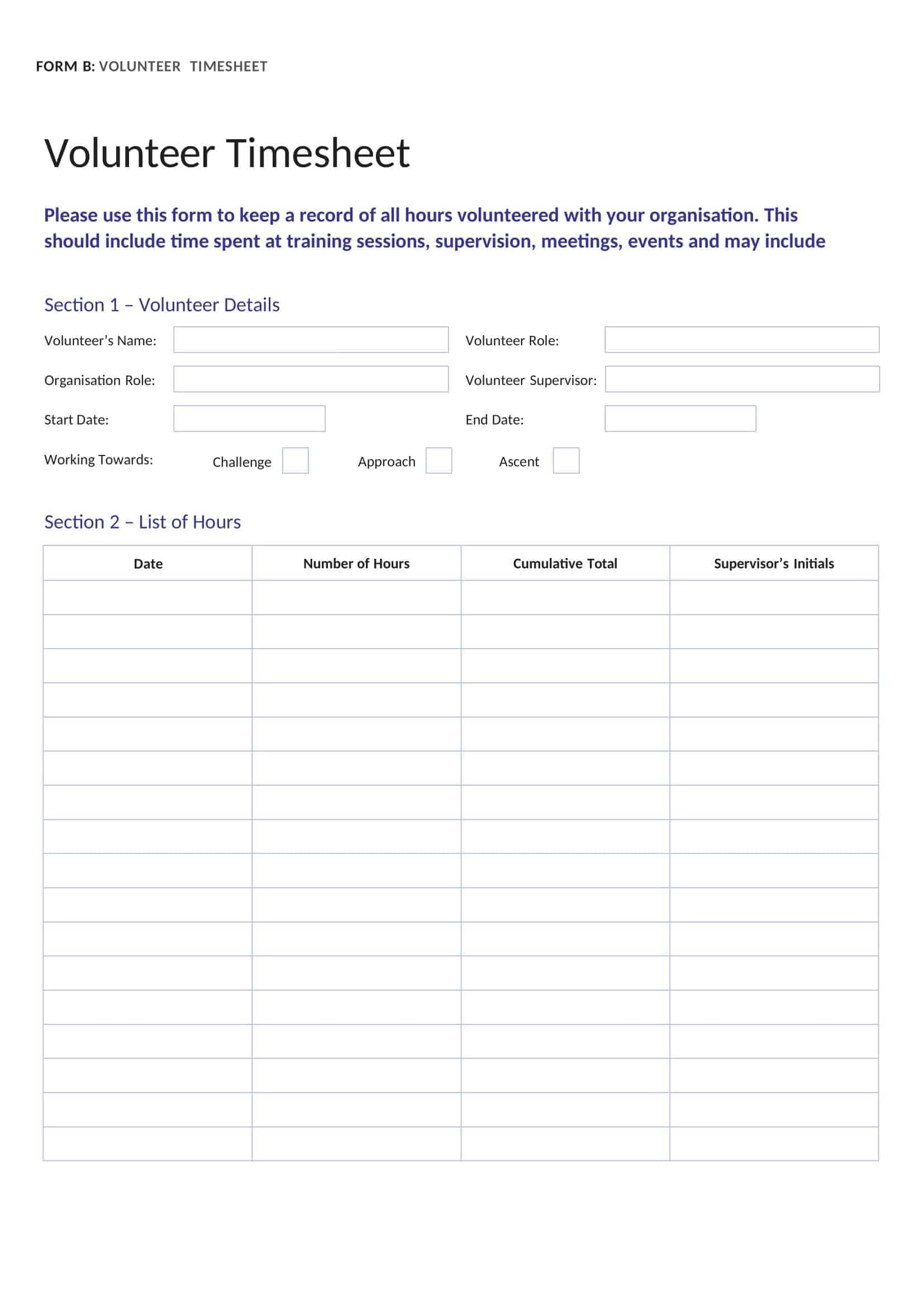 Free Printable Volunteer Hours Log Templates Excel PDF Form Sheet Free Printable Volunteer Hours Log Templates Excel PDF Form Sheet