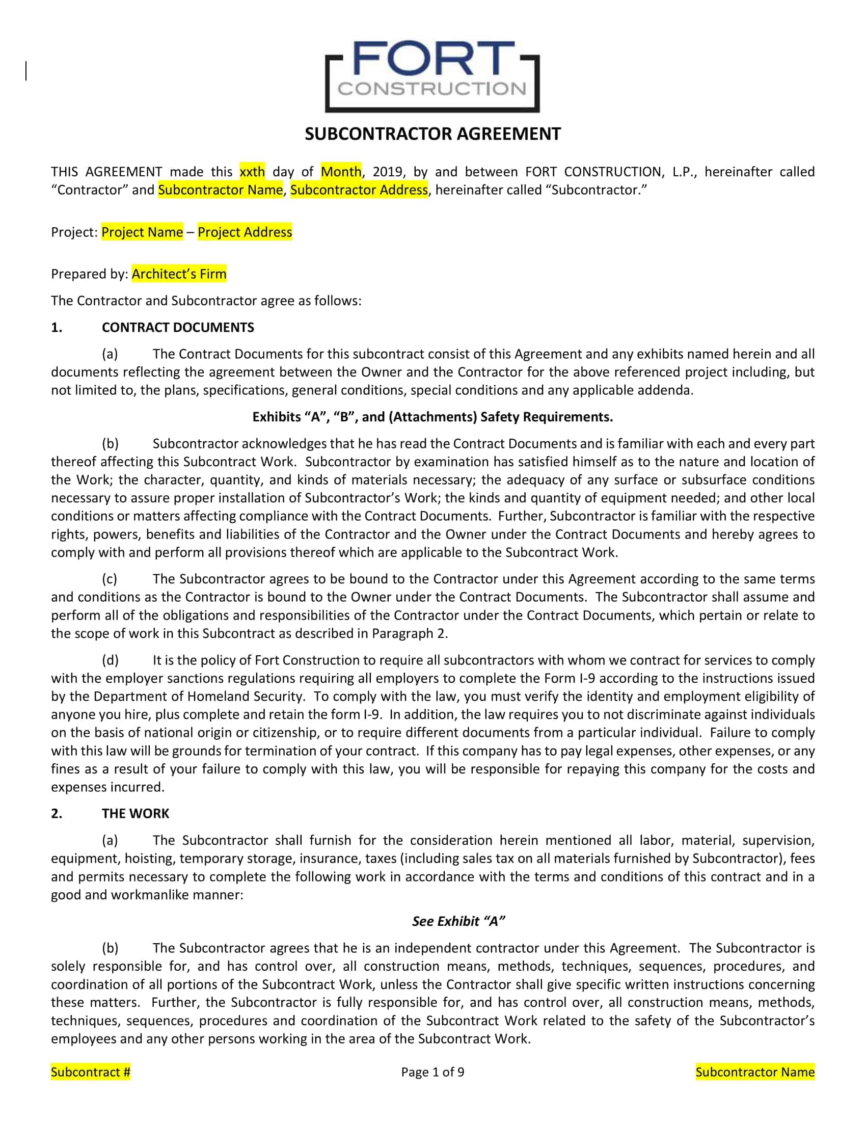 subcontractor agreement california subcontractor agreement california