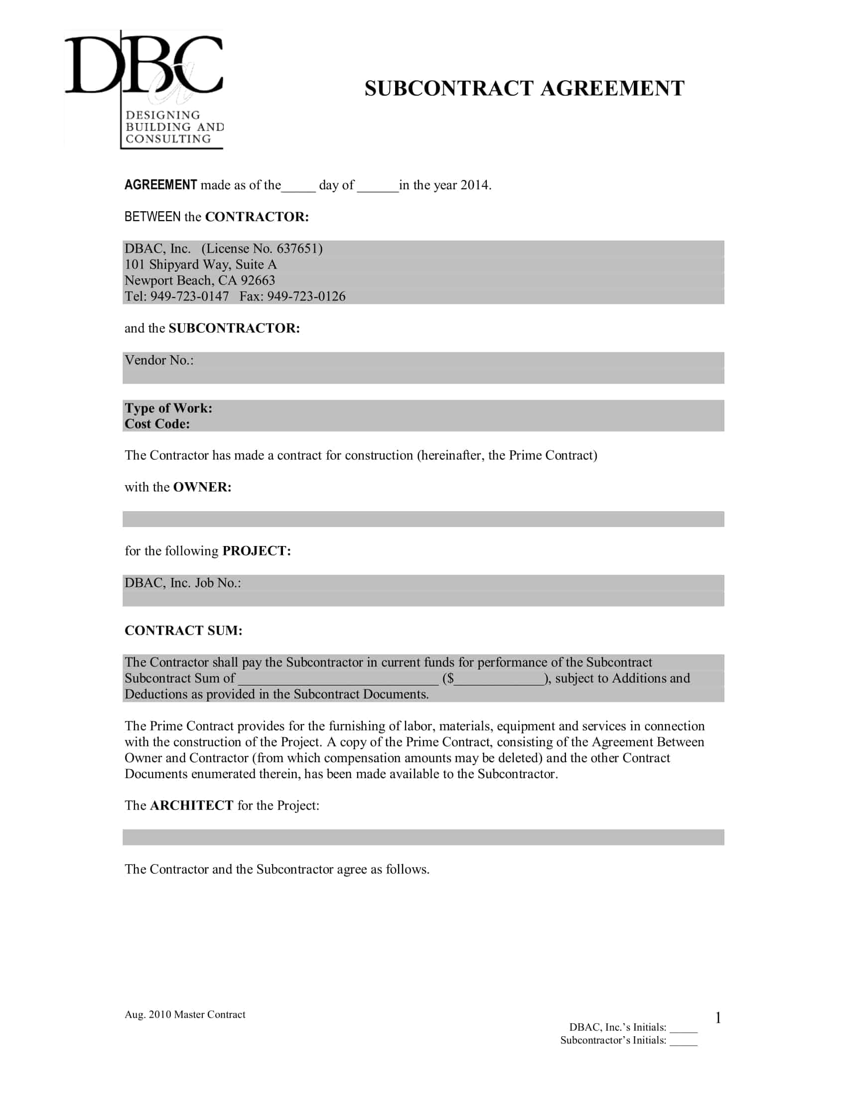 subcontractor agreement construction subcontractor agreement construction