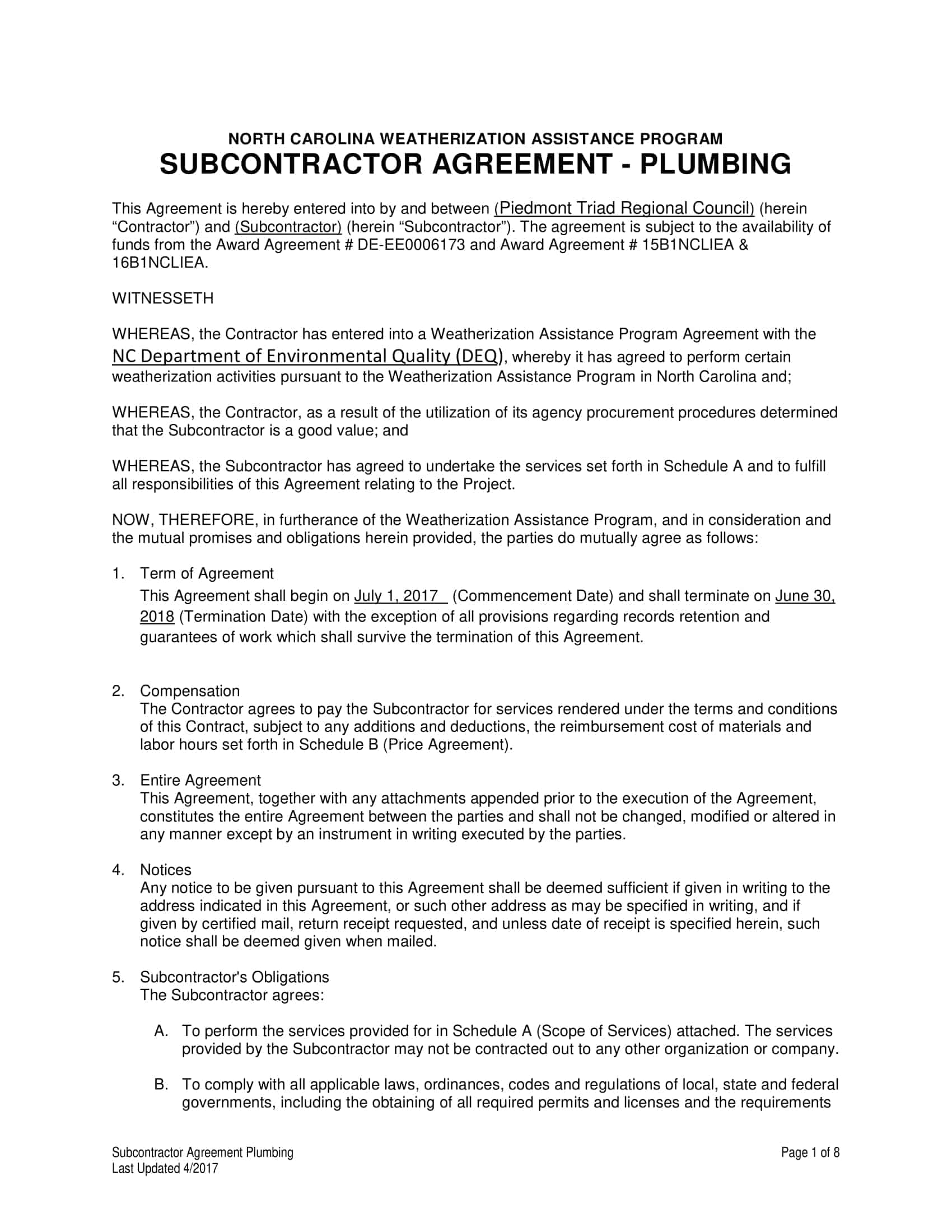 subcontractor agreement pdf subcontractor agreement pdf