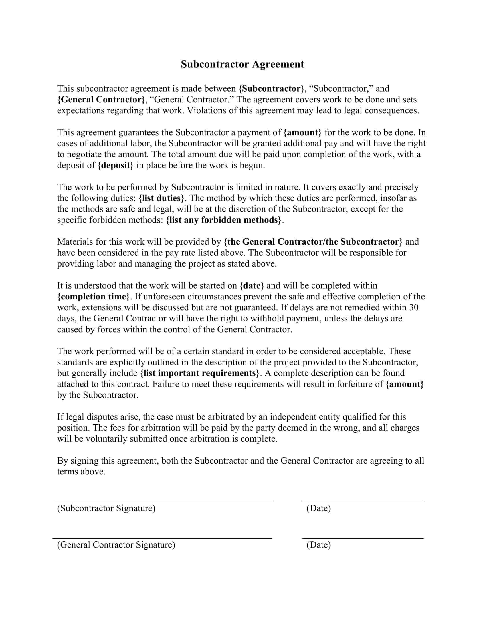 subcontractor non compete agreement template subcontractor non compete agreement template