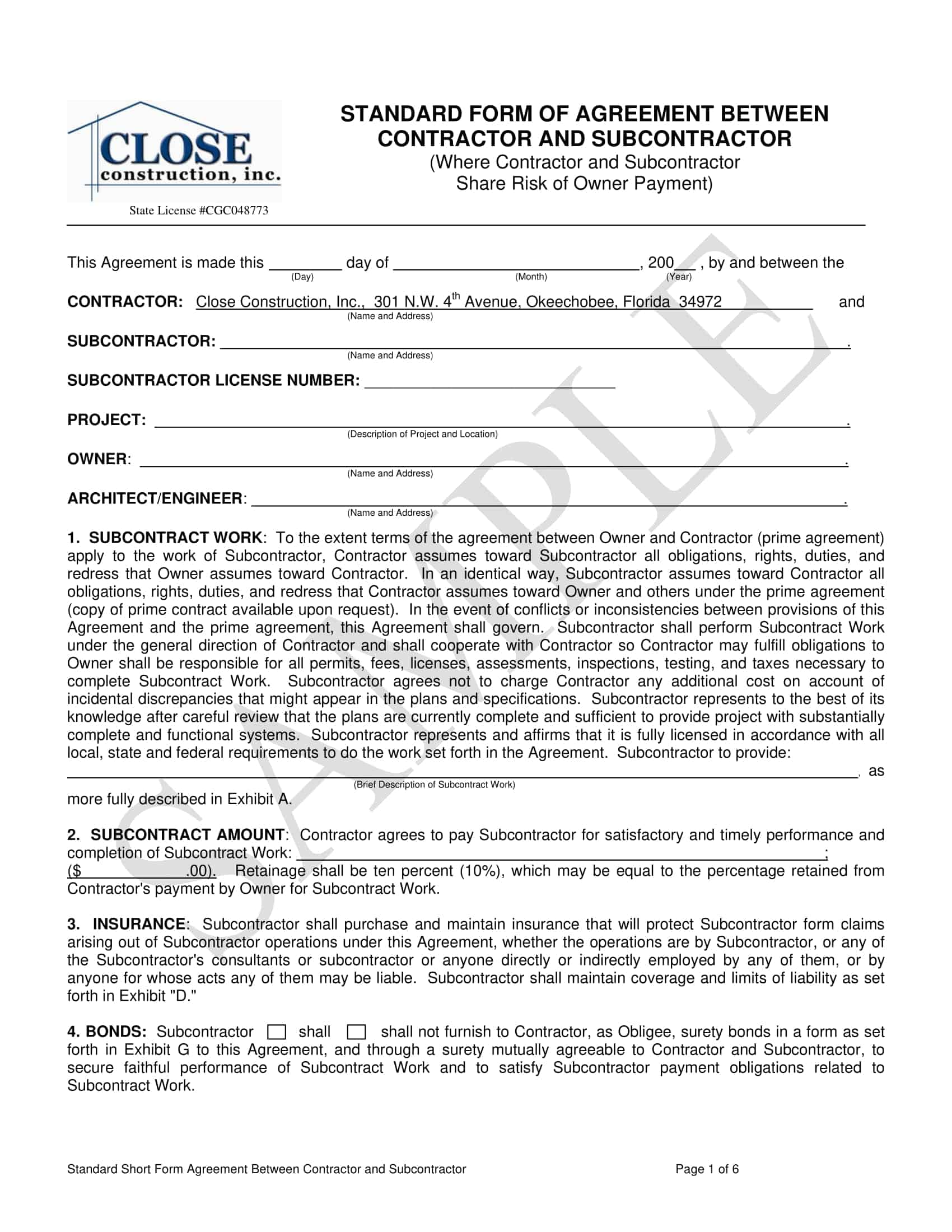 subcontractor service agreement subcontractor service agreement