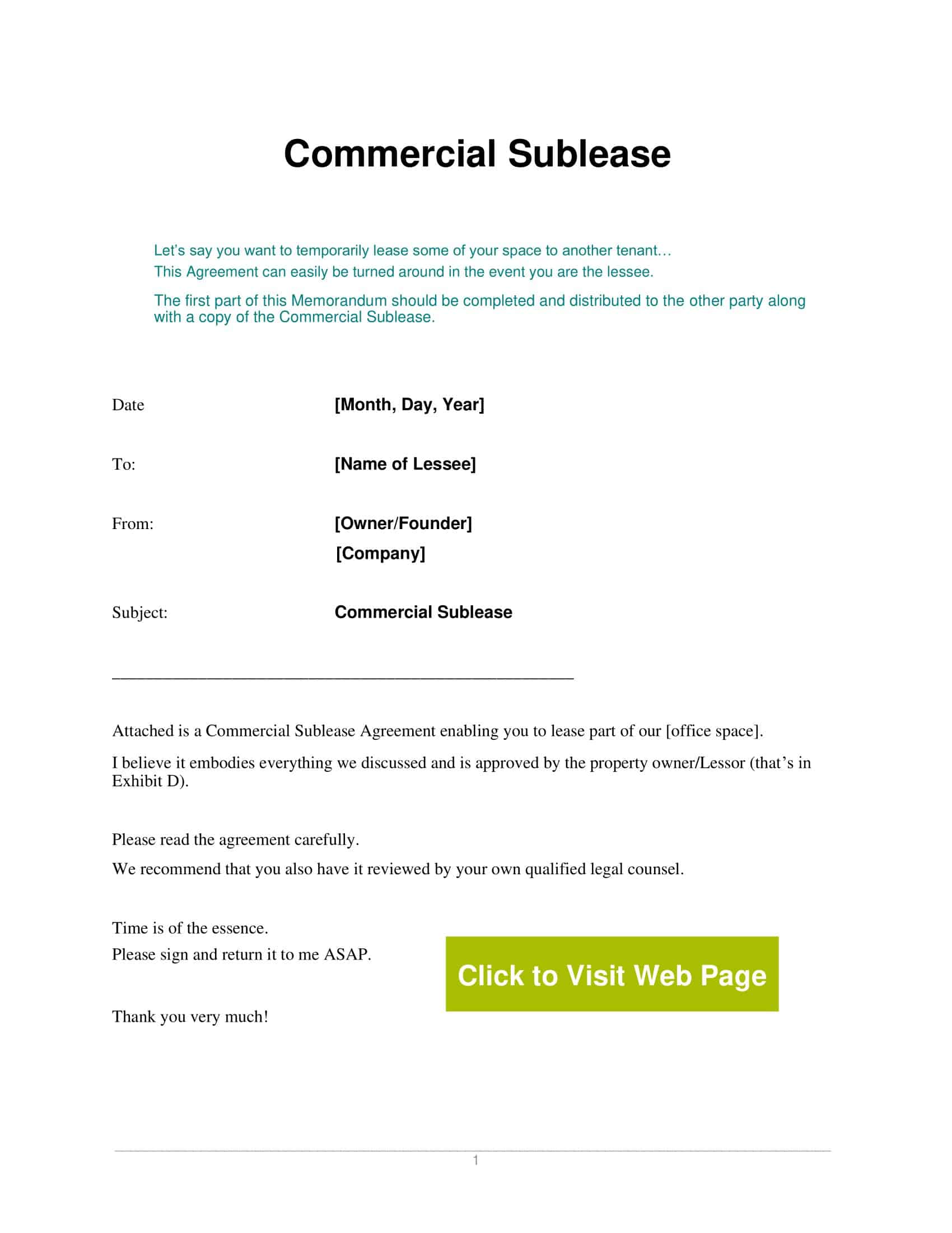 sublease agreement commercial sublease agreement commercial