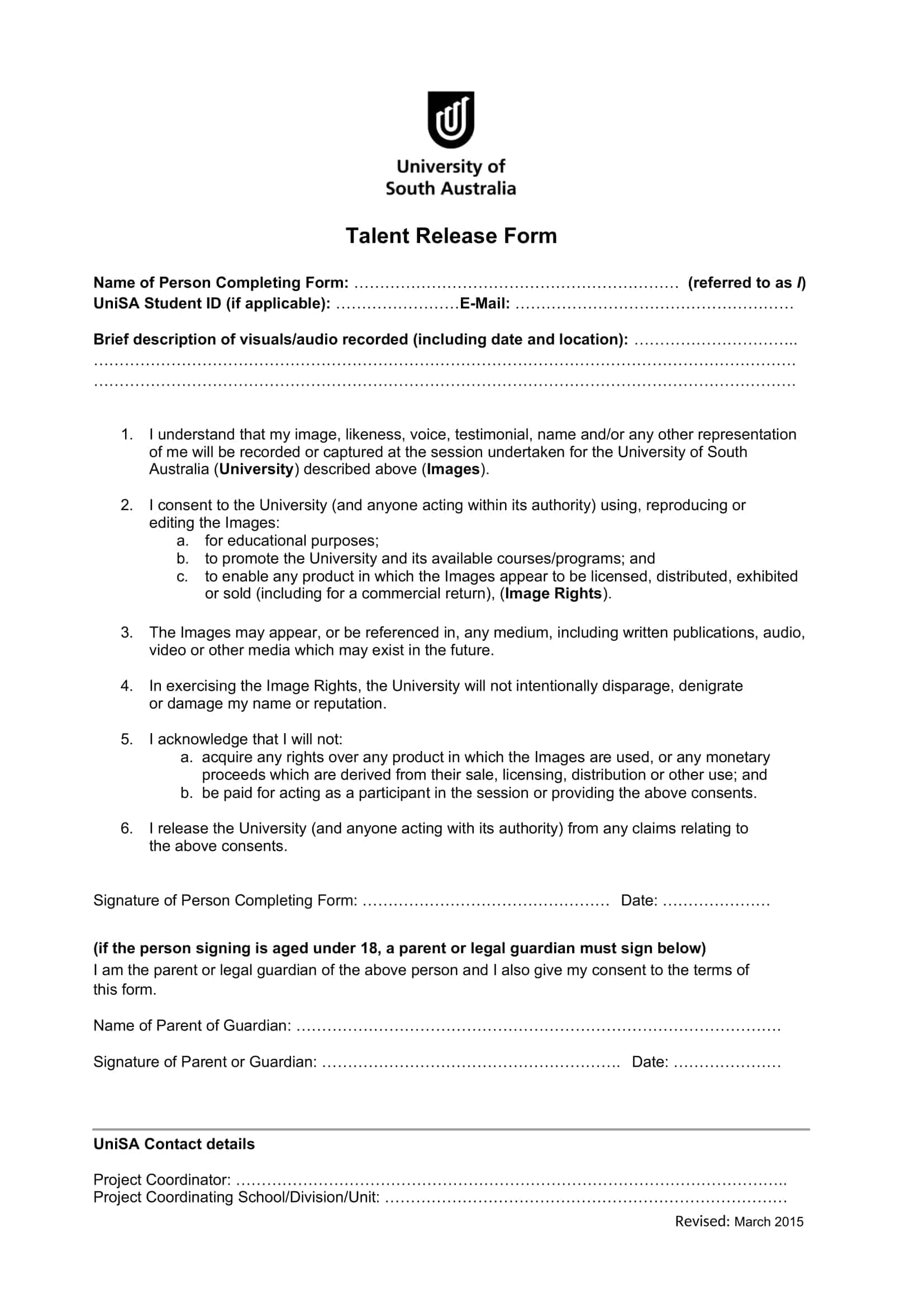 talent release form word talent release form word