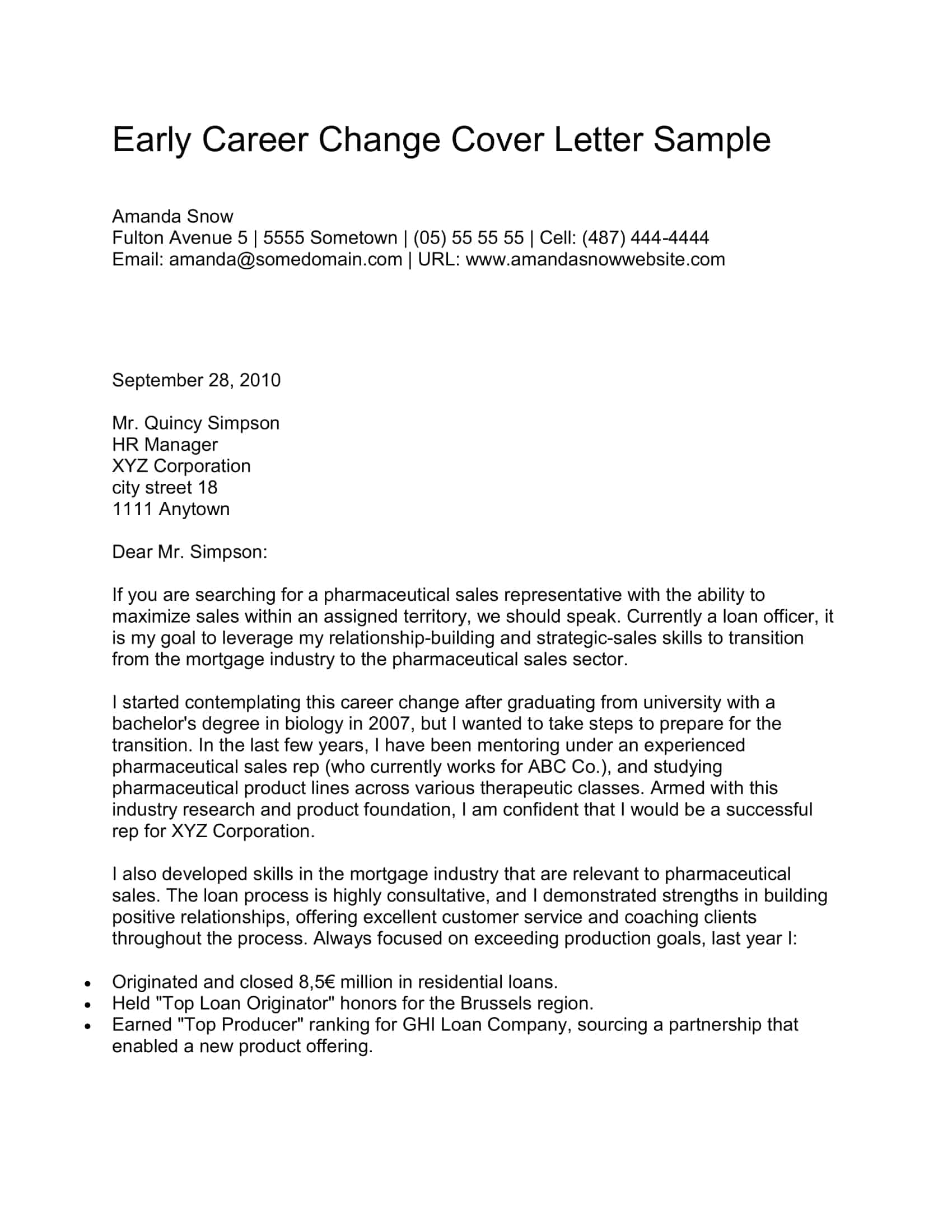 sample cover letter for career change to teaching