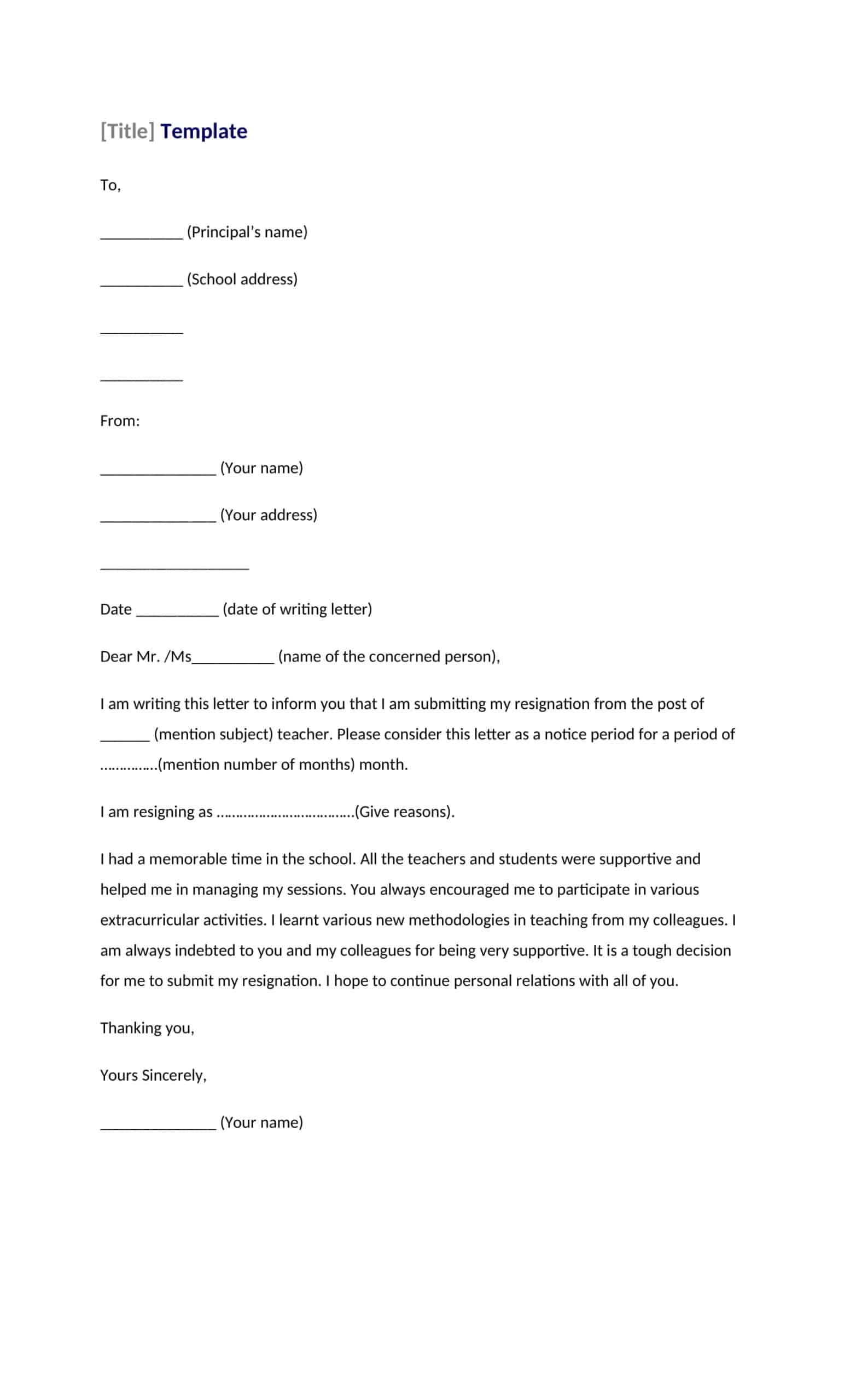 teaching resignation letter teaching resignation letter