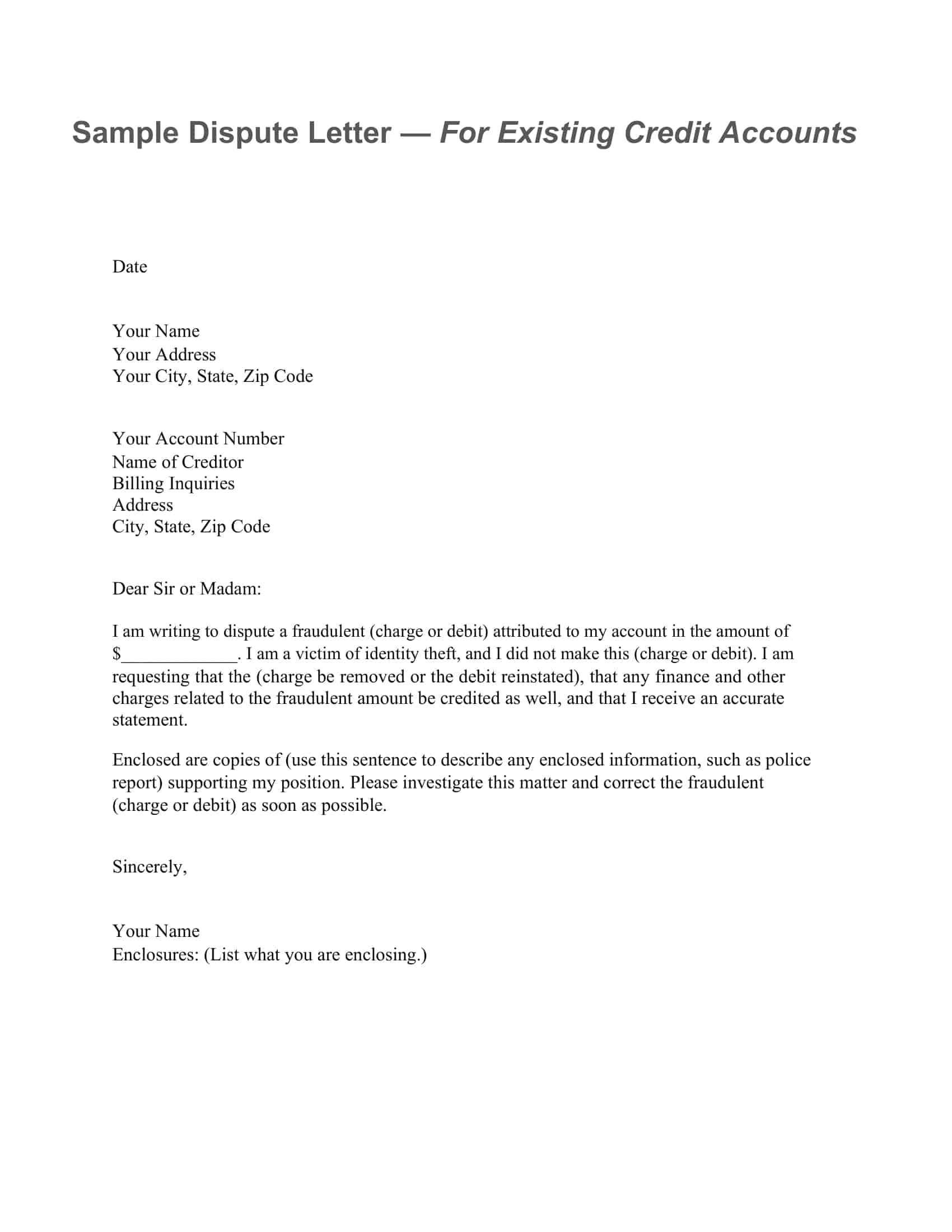 template credit dispute letter template credit dispute letter