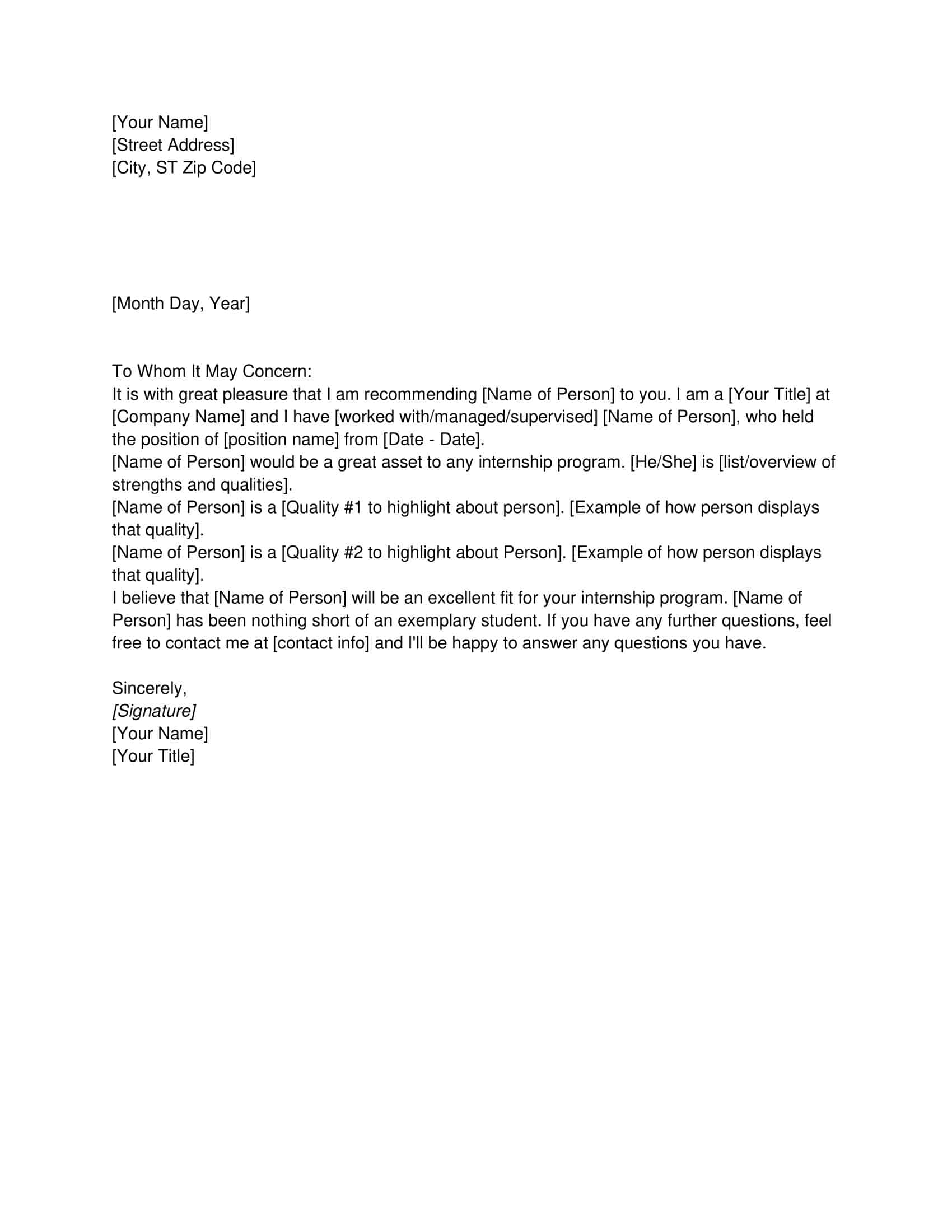 template for letter of recommendation template for letter of recommendation