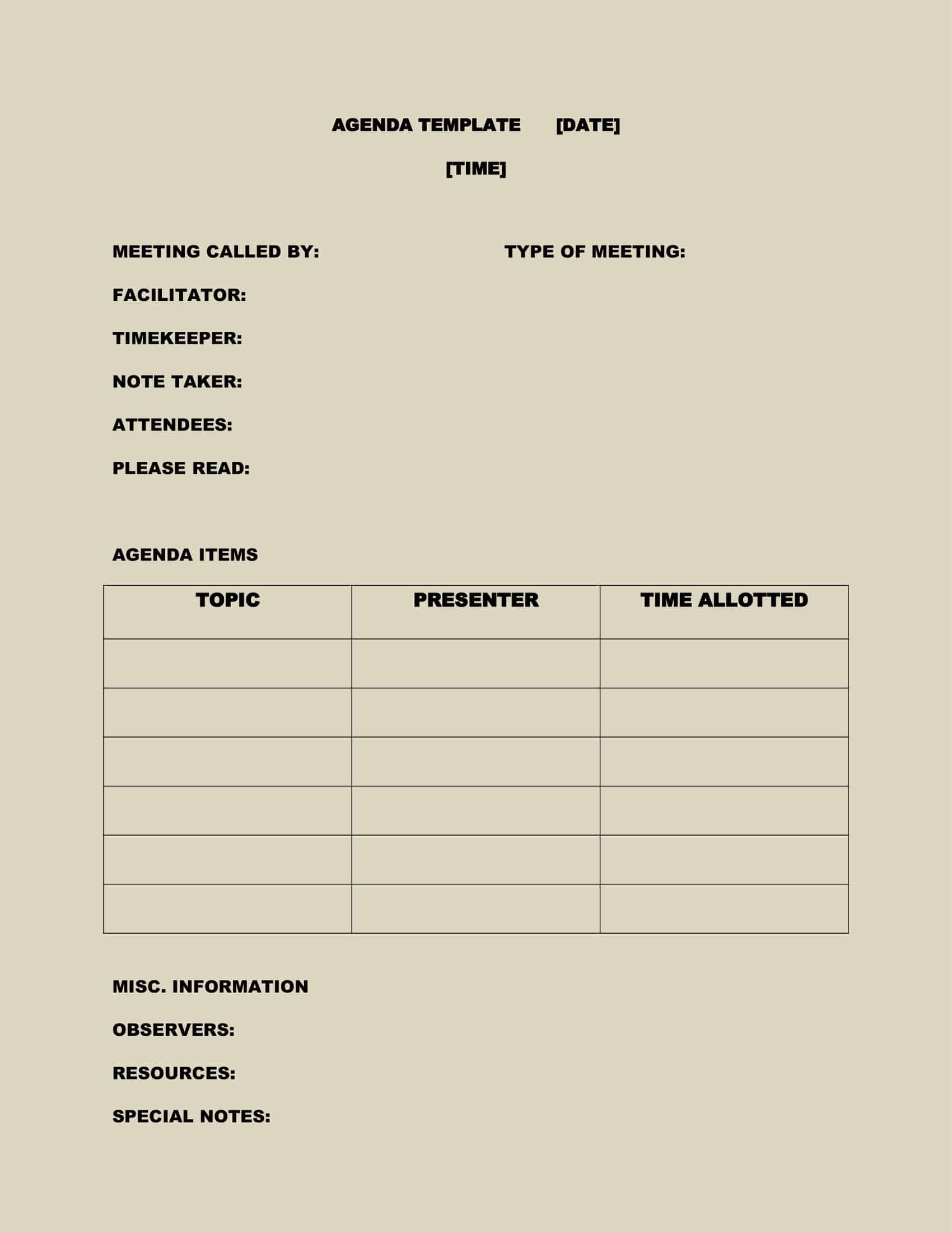template for meeting agenda template for meeting agenda