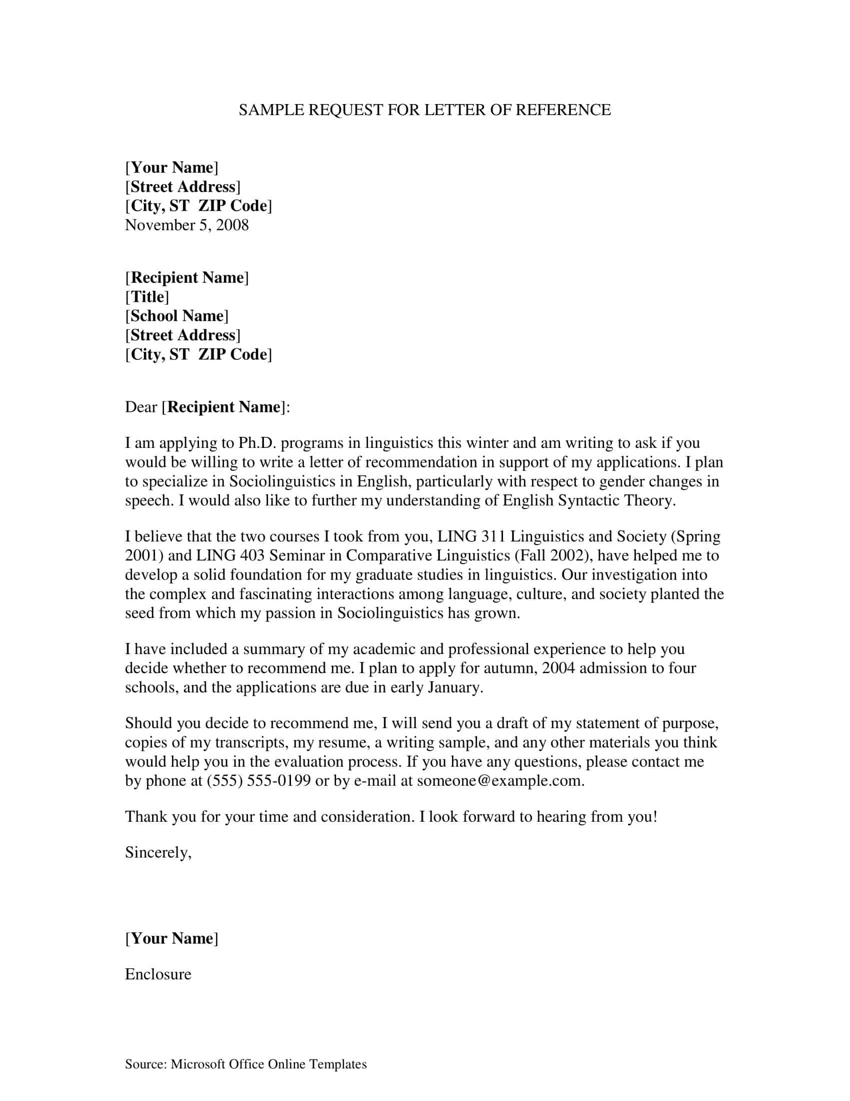 template letter of recommendation template letter of recommendation