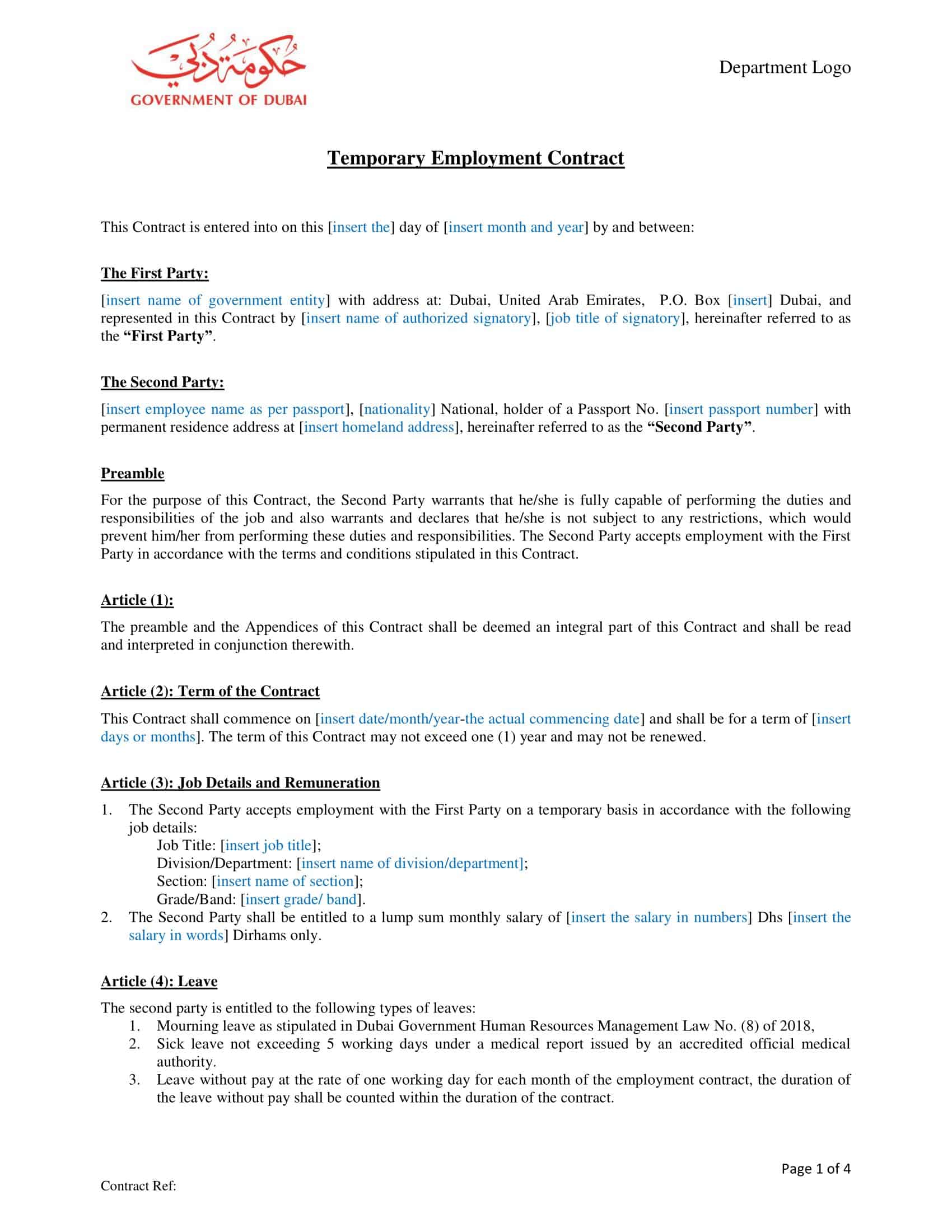 temporary employment contract temporary employment contract