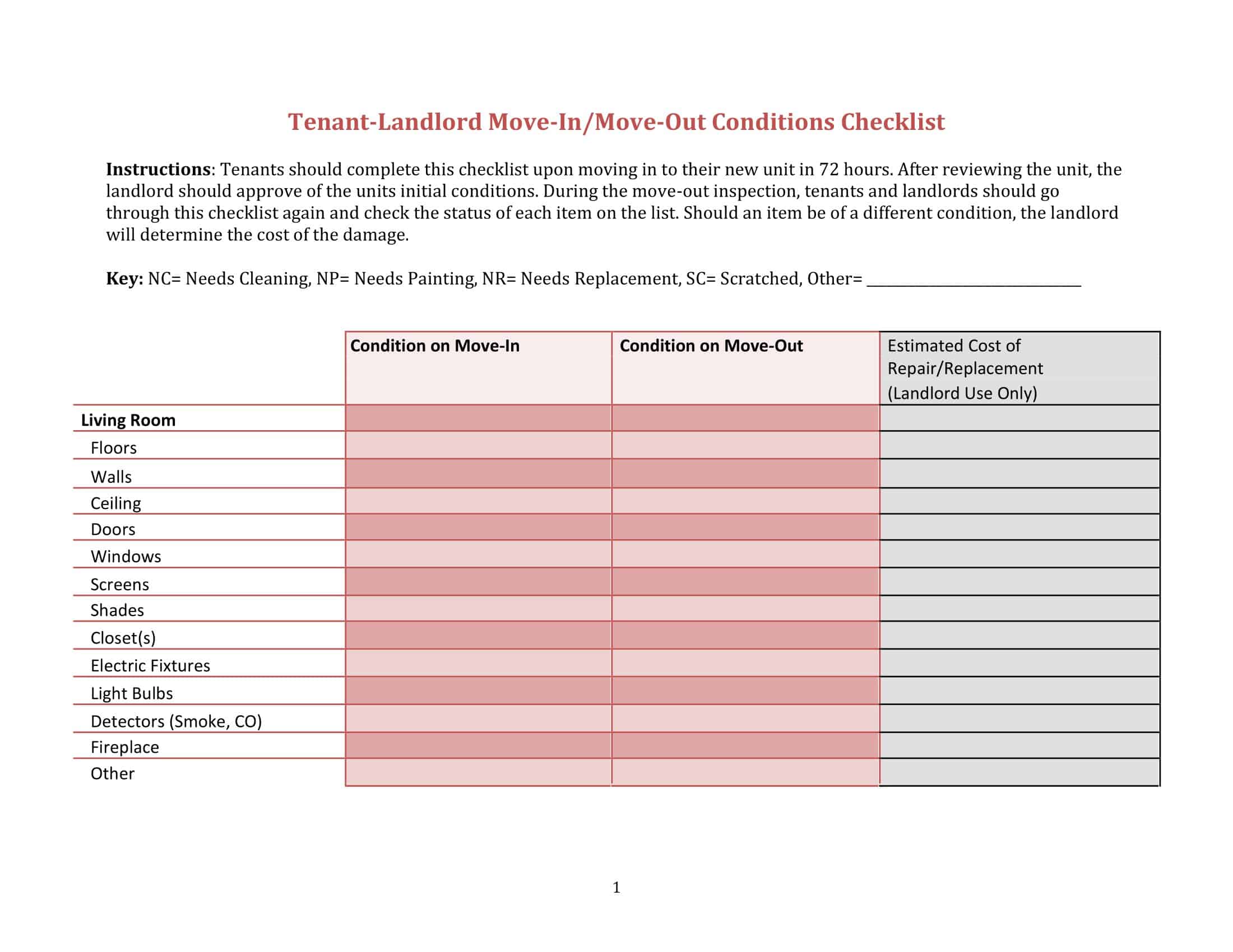 tenant move in checklist template tenant move in checklist template