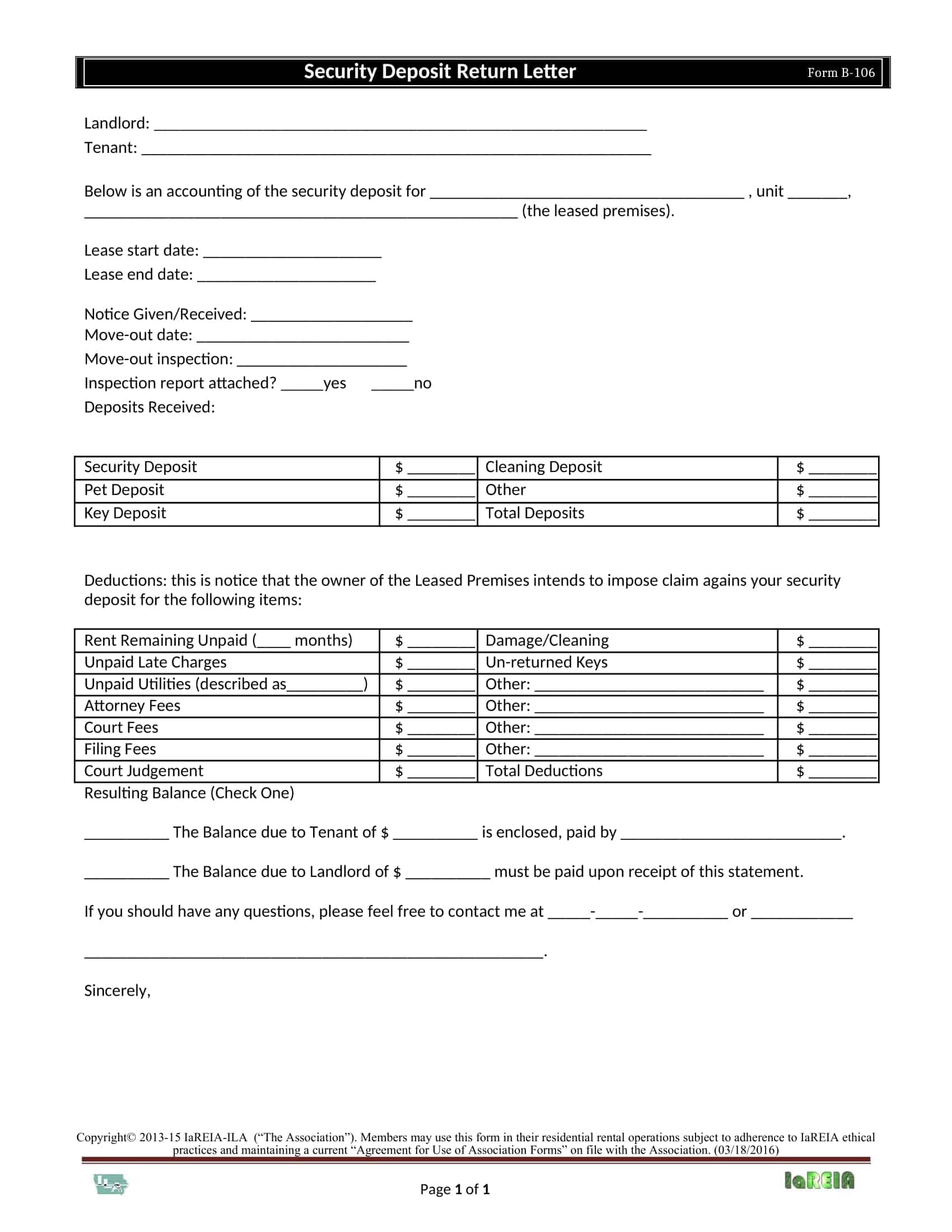 tenant security deposit return receipt tenant security deposit return receipt
