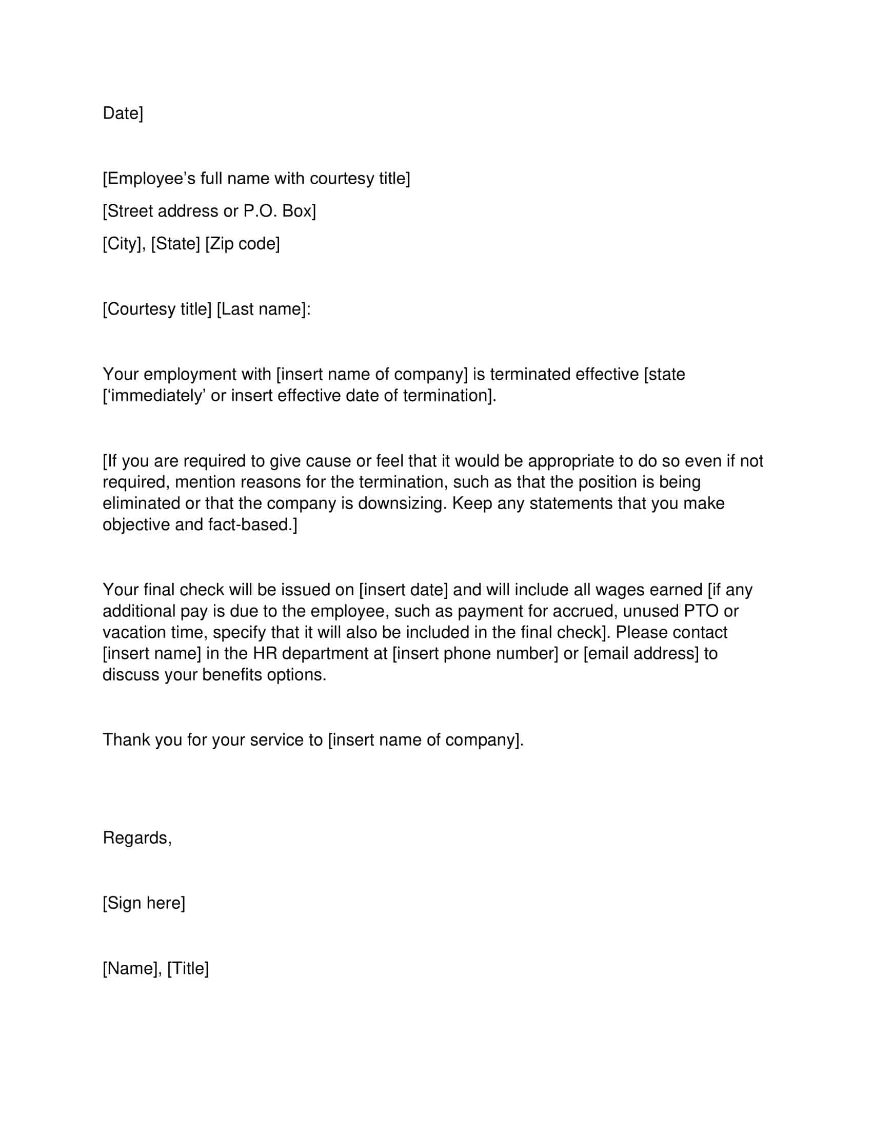 termination letter to employee termination letter to employee