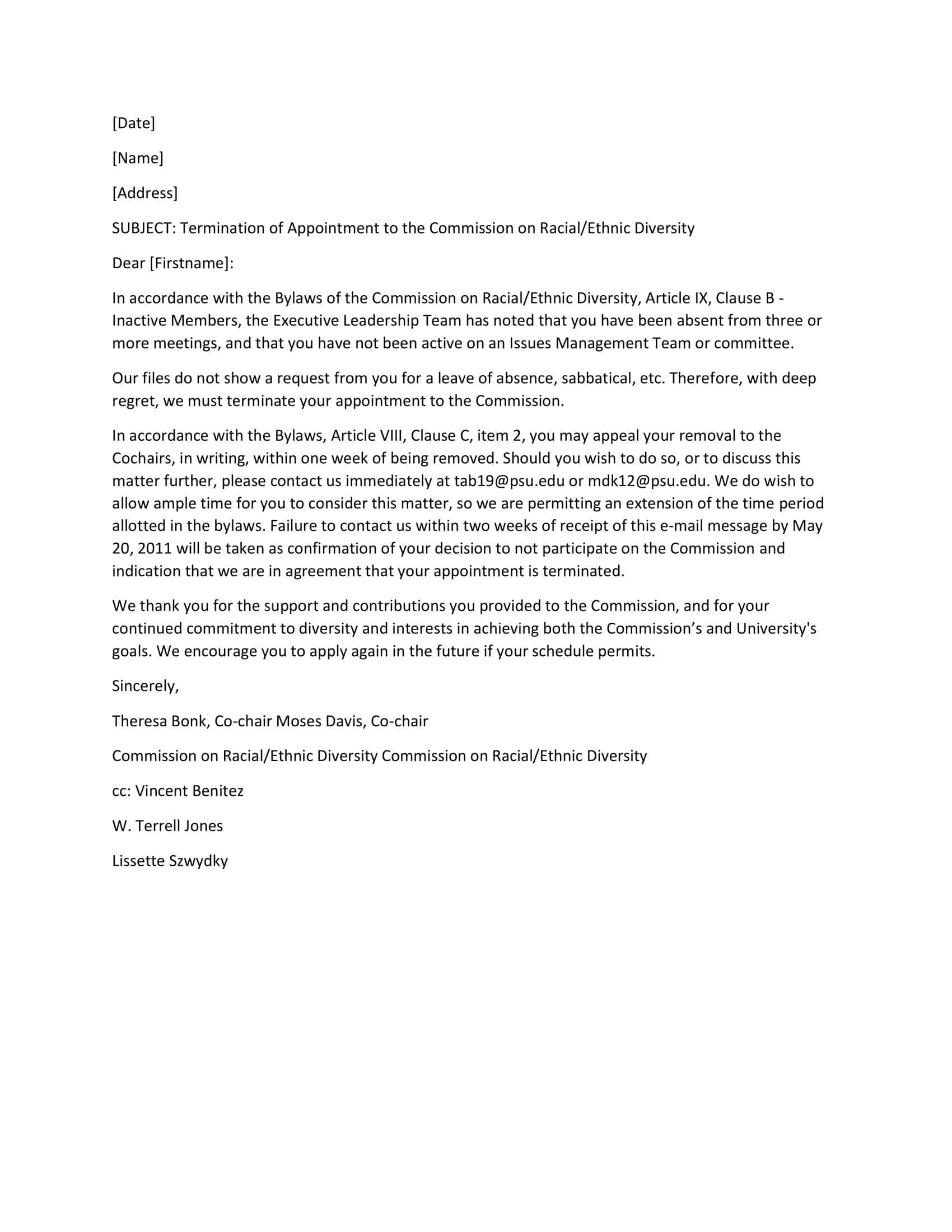 termination of contract letter termination of contract letter