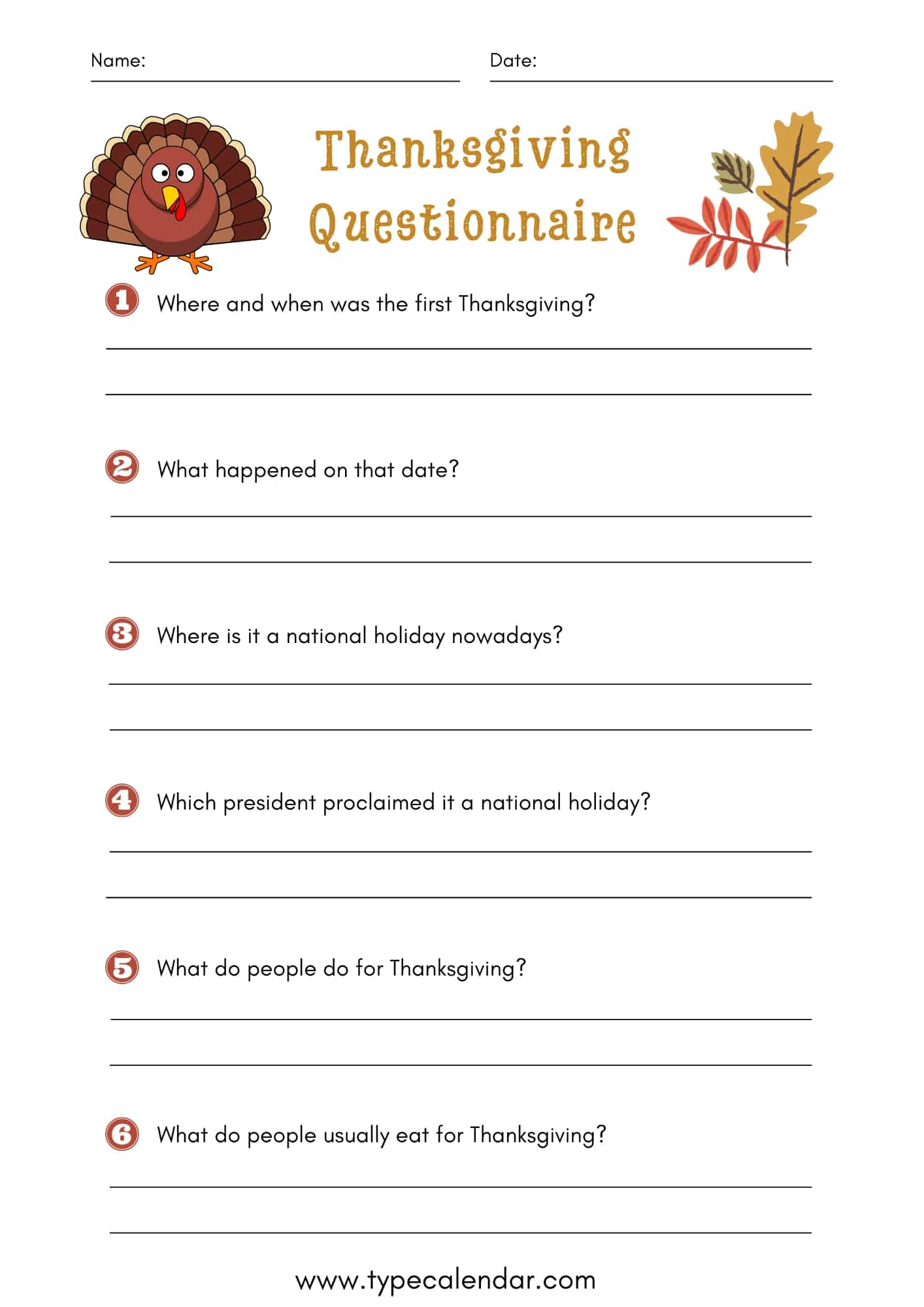 thanksgiving questionnaire thanksgiving questionnaire