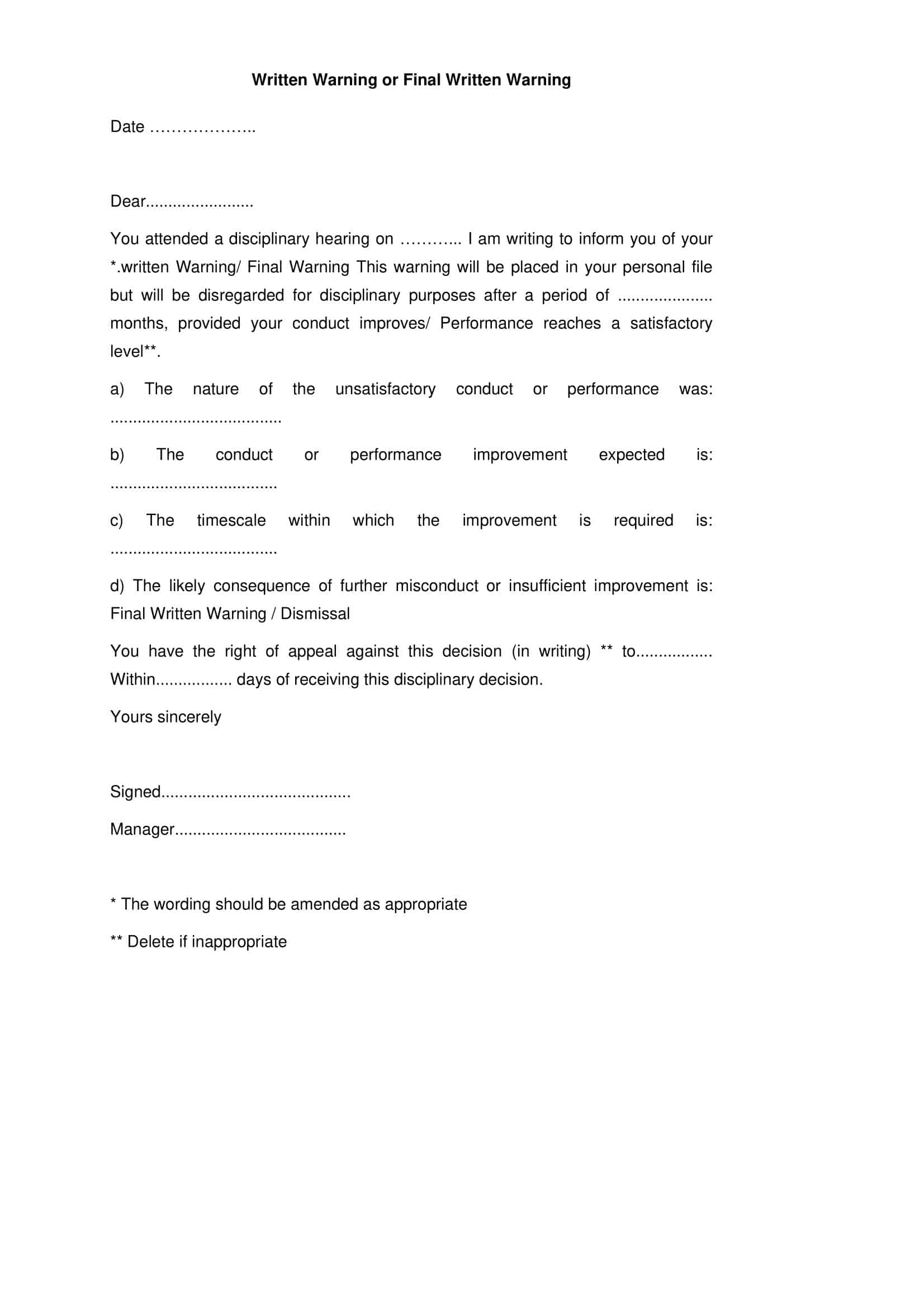 unsatisfactory performance warning letter to employee for poor performance unsatisfactory performance warning letter to employee for poor performance