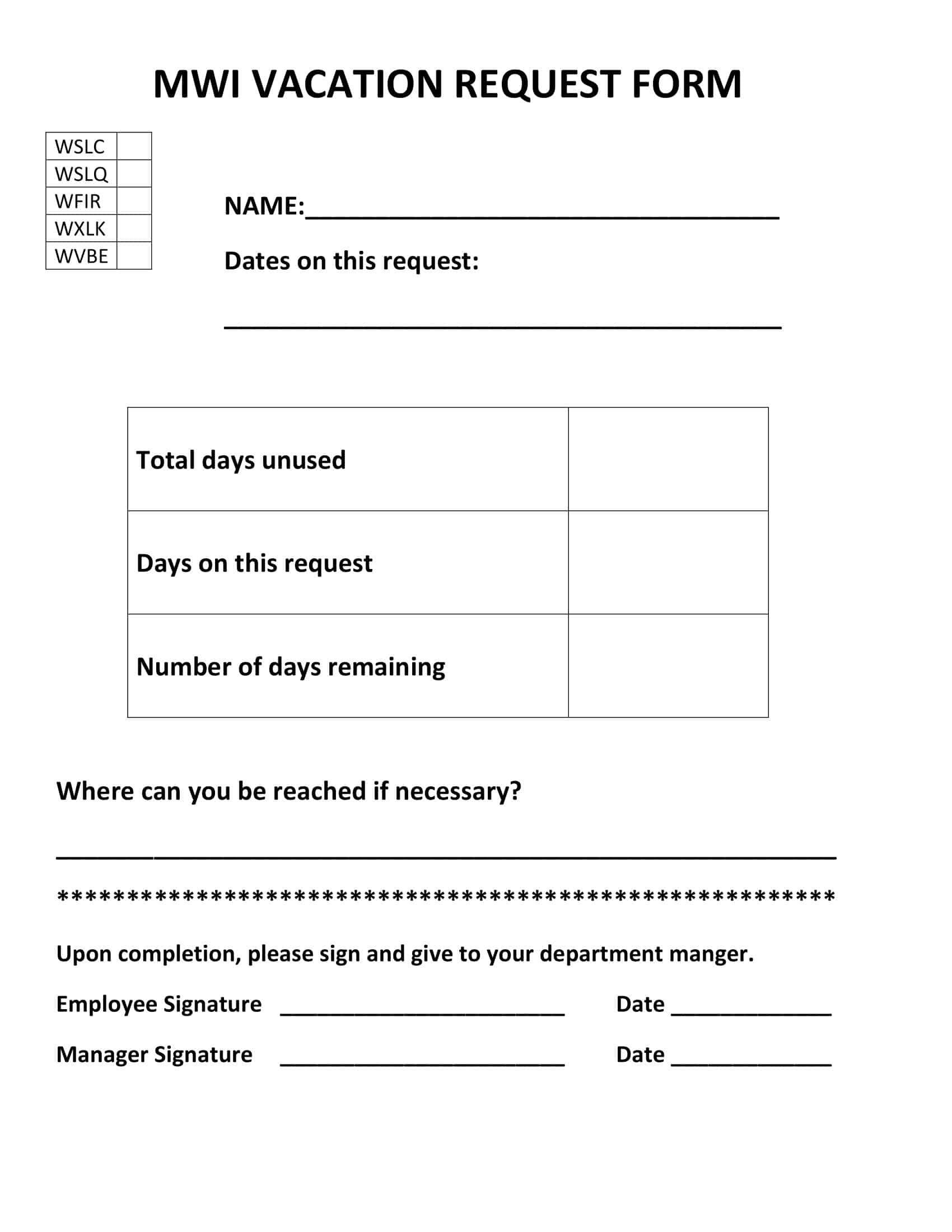 vacation request form template vacation request form template