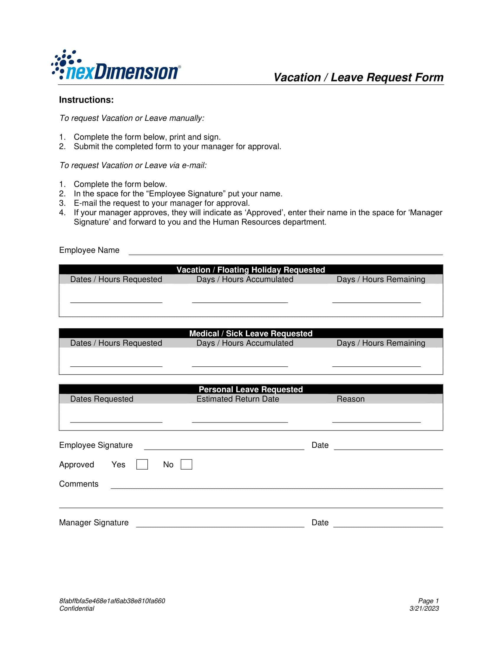 vacation request form vacation request form