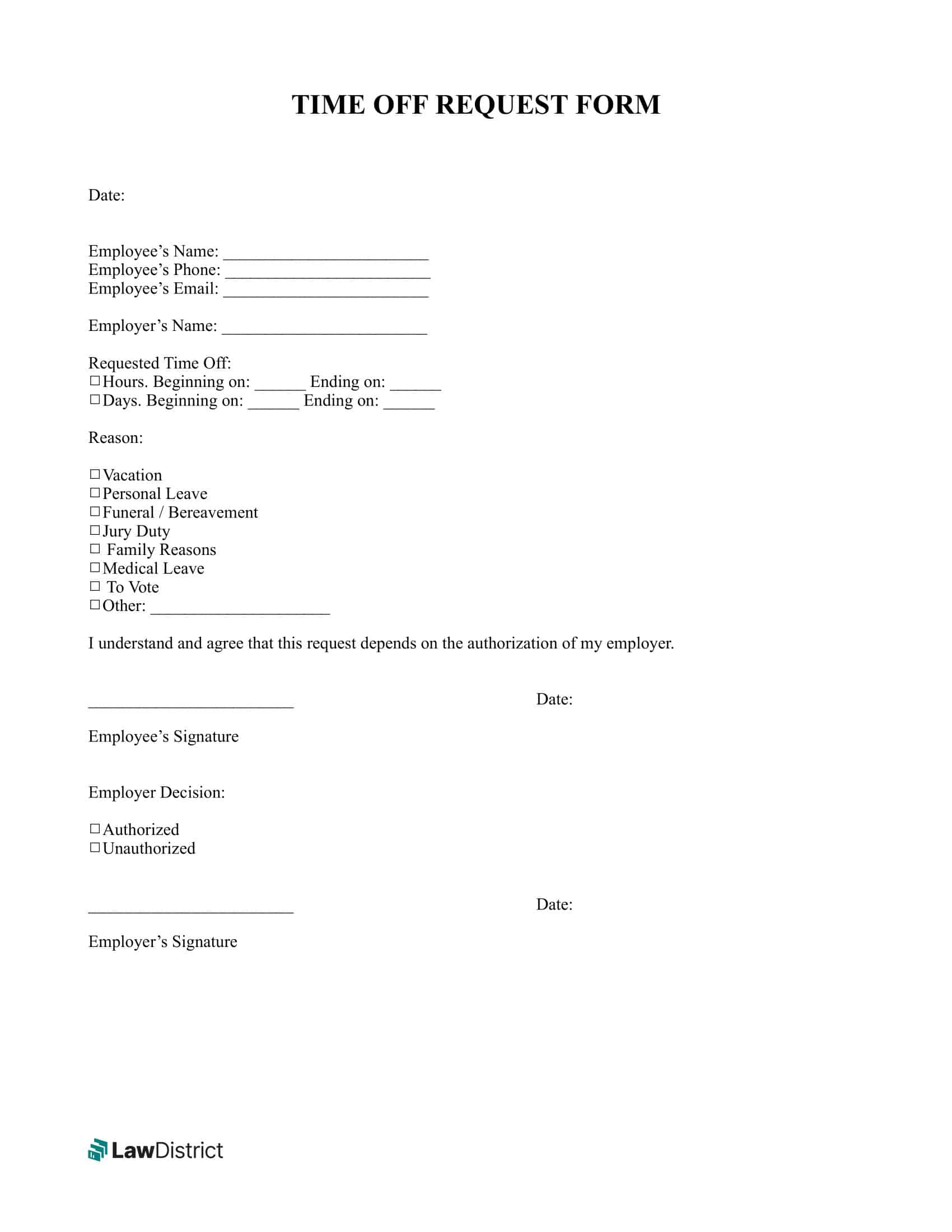 vacation time off request form vacation time off request form