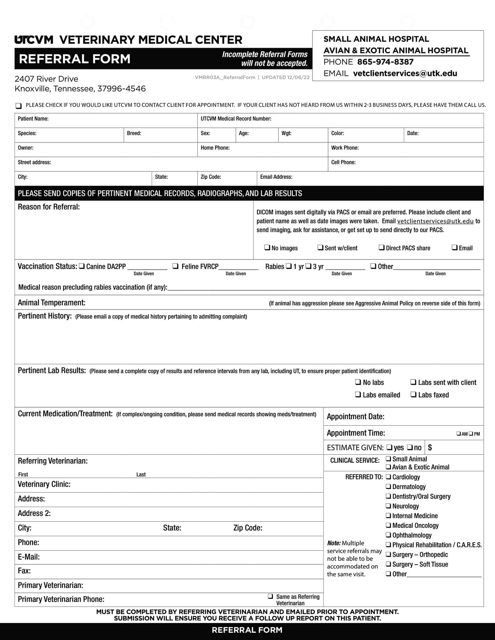 veterinary referral form template veterinary referral form template