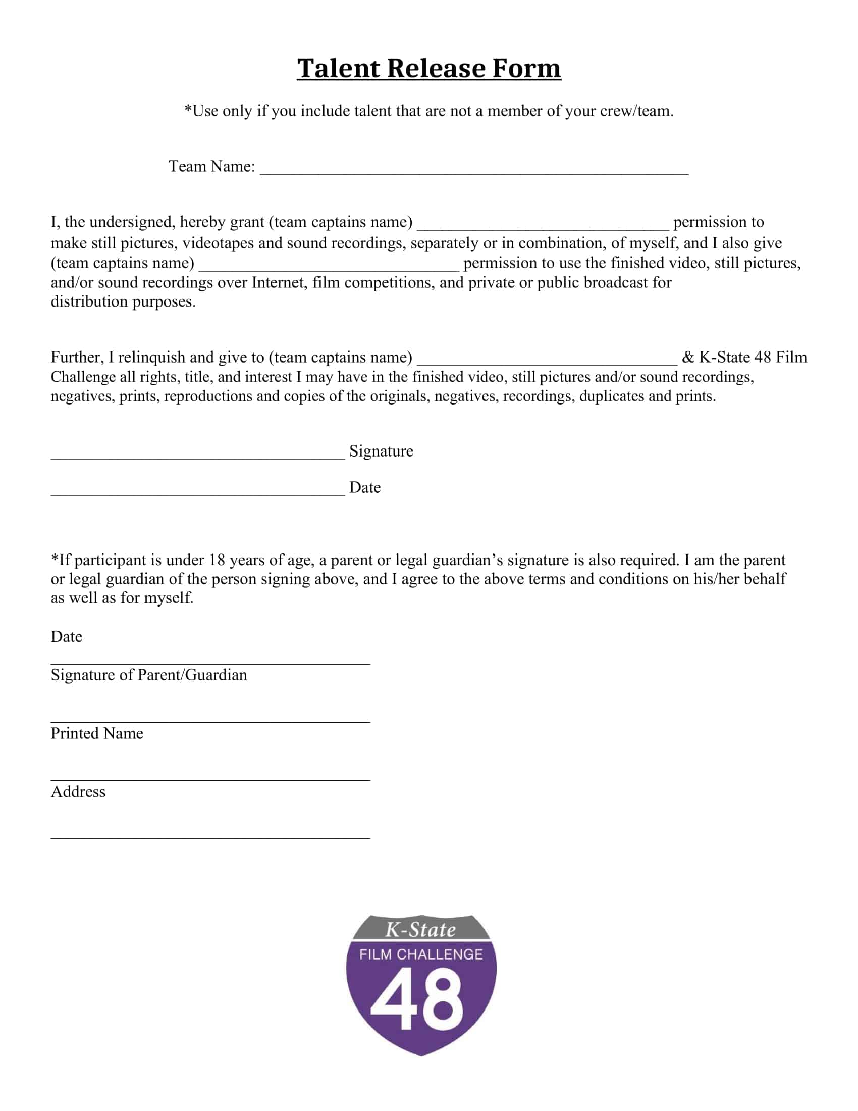 video production talent release form video production talent release form