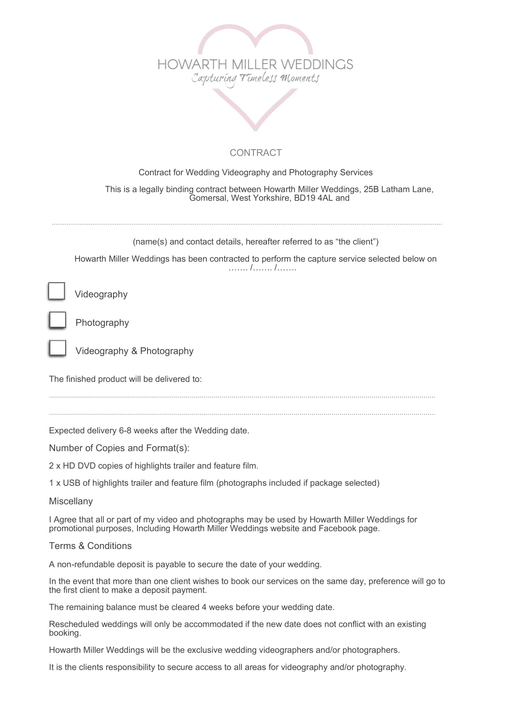videography contract template videography contract template